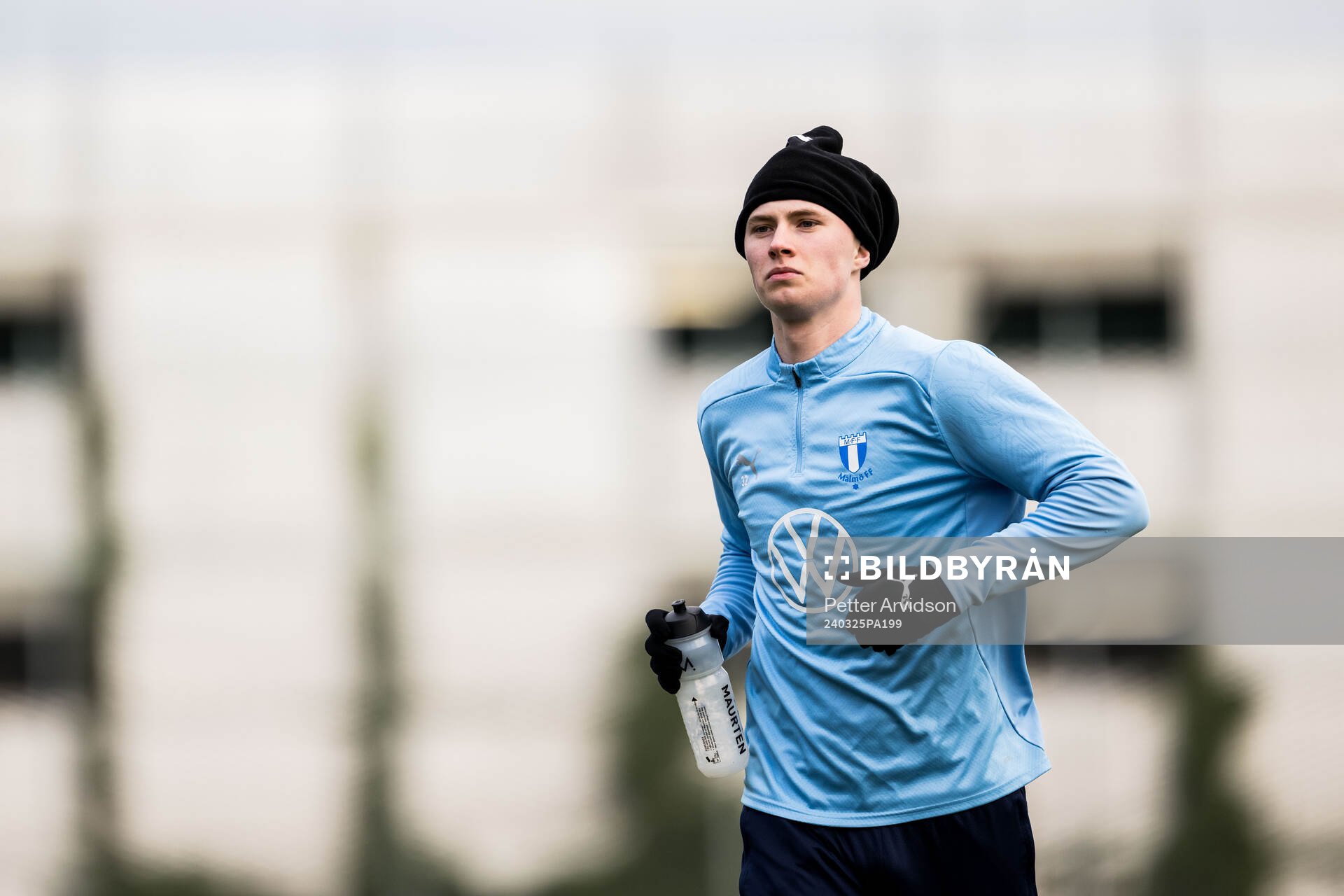 Malmö FFs Daniel Gudjohnsen under en fotbollsträning med Malmö FF den 25 mars 2024 i Malmö. 