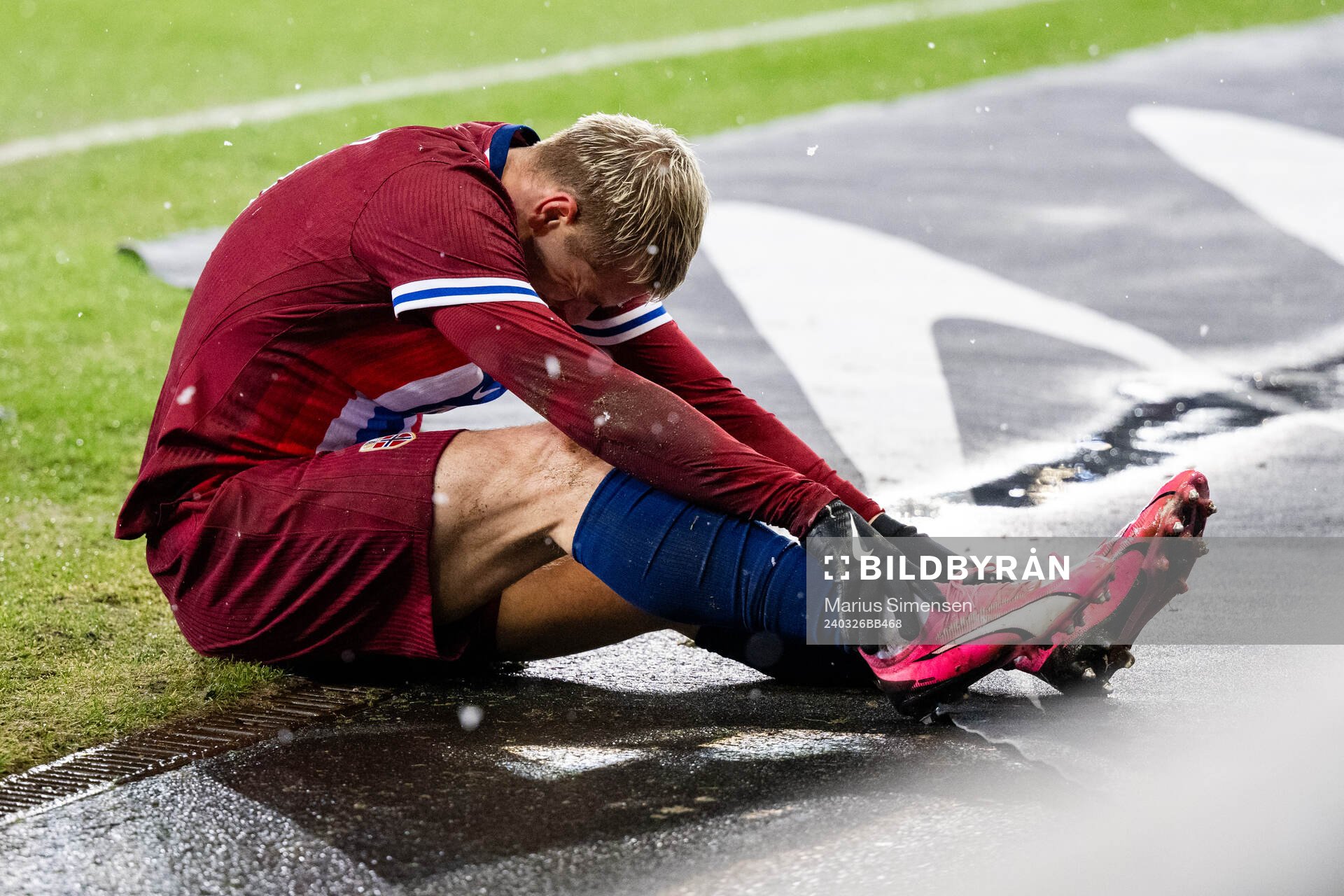 Julian Ryerson of Norway in pain