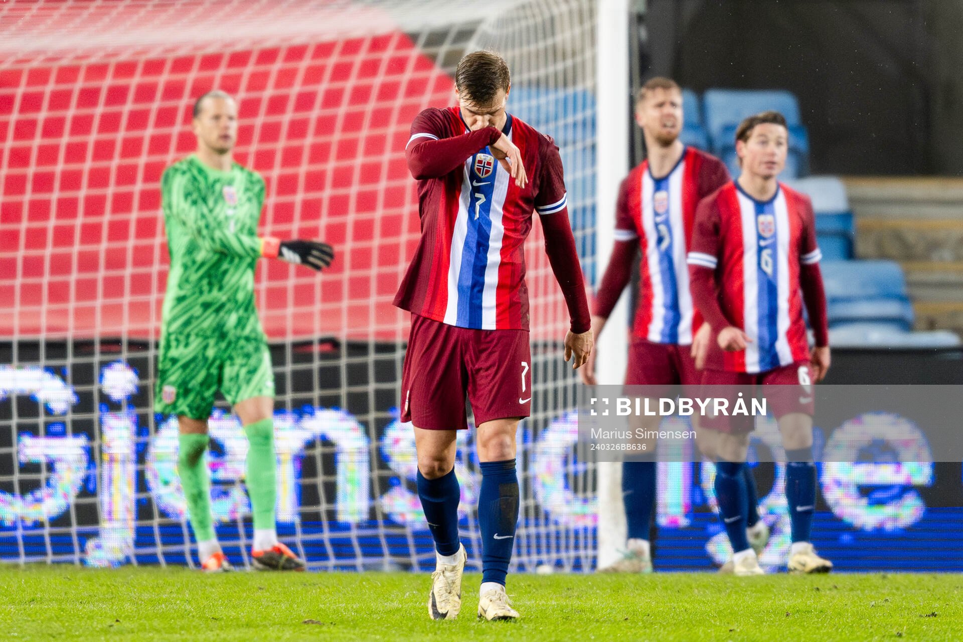 Alexander Sørloth of Norway looks dejected