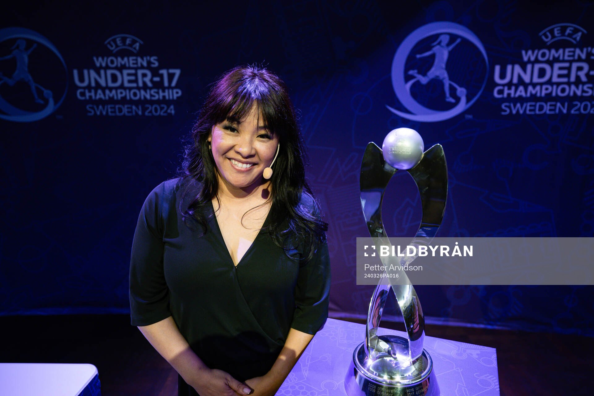 Anna Braun, host, during the UEFA European Women’s Under-17 Championship 2023/24 Final Tournament Draw at Lund City Hall on March 26, 2024 in Lund, Sweden.