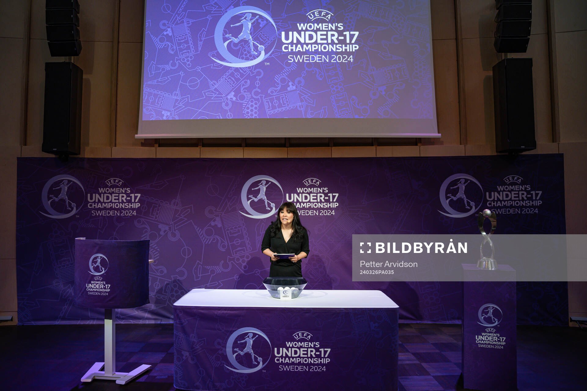 Anna Braun, host, during the UEFA European Women’s Under-17 Championship 2023/24 Final Tournament Draw at Lund City Hall on March 26, 2024 in Lund, Sweden.