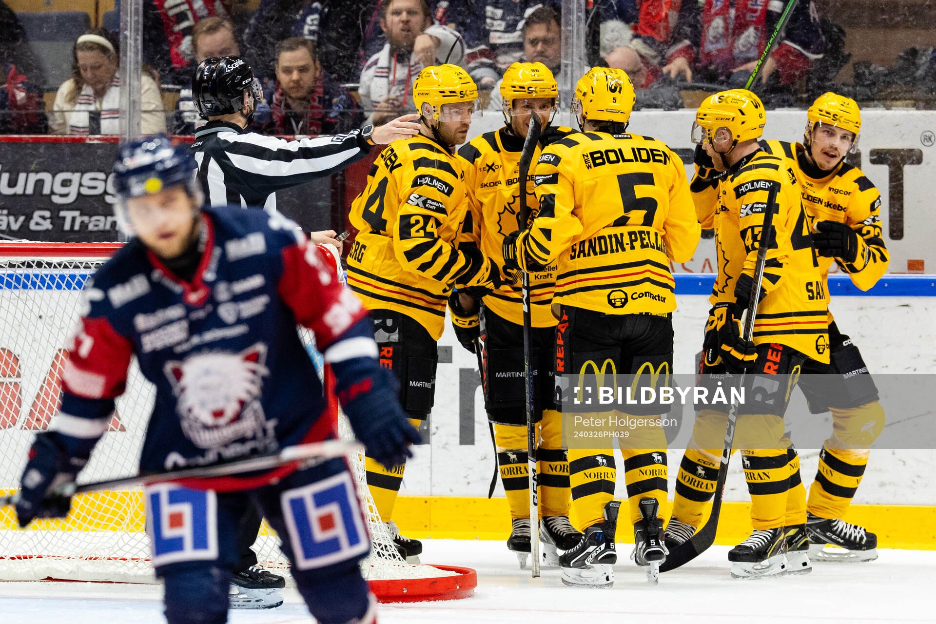 Skellefteås spelare jublar med Jonathan Johnson