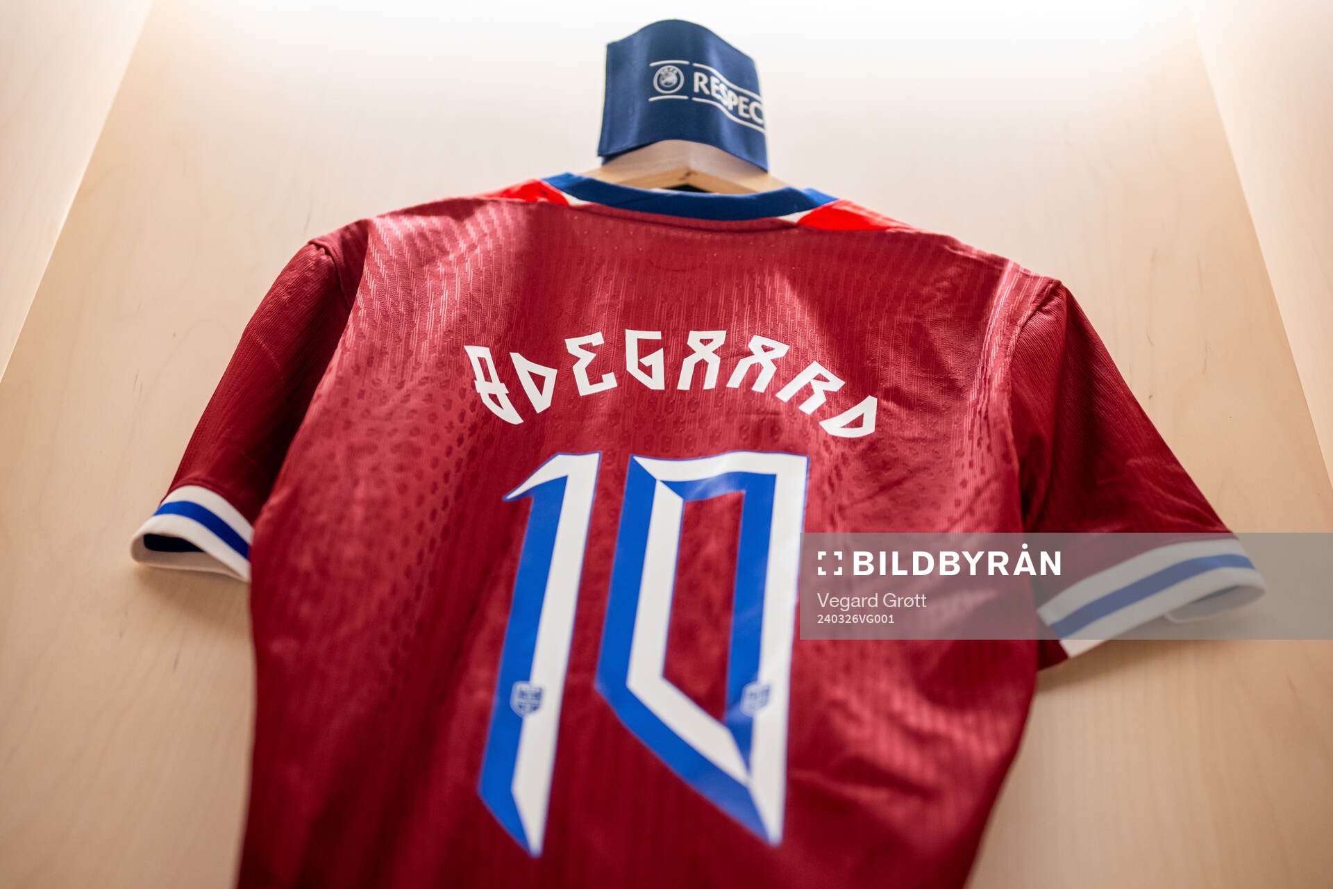 The kit of Martin Ødegaard of Norway in the dressing room