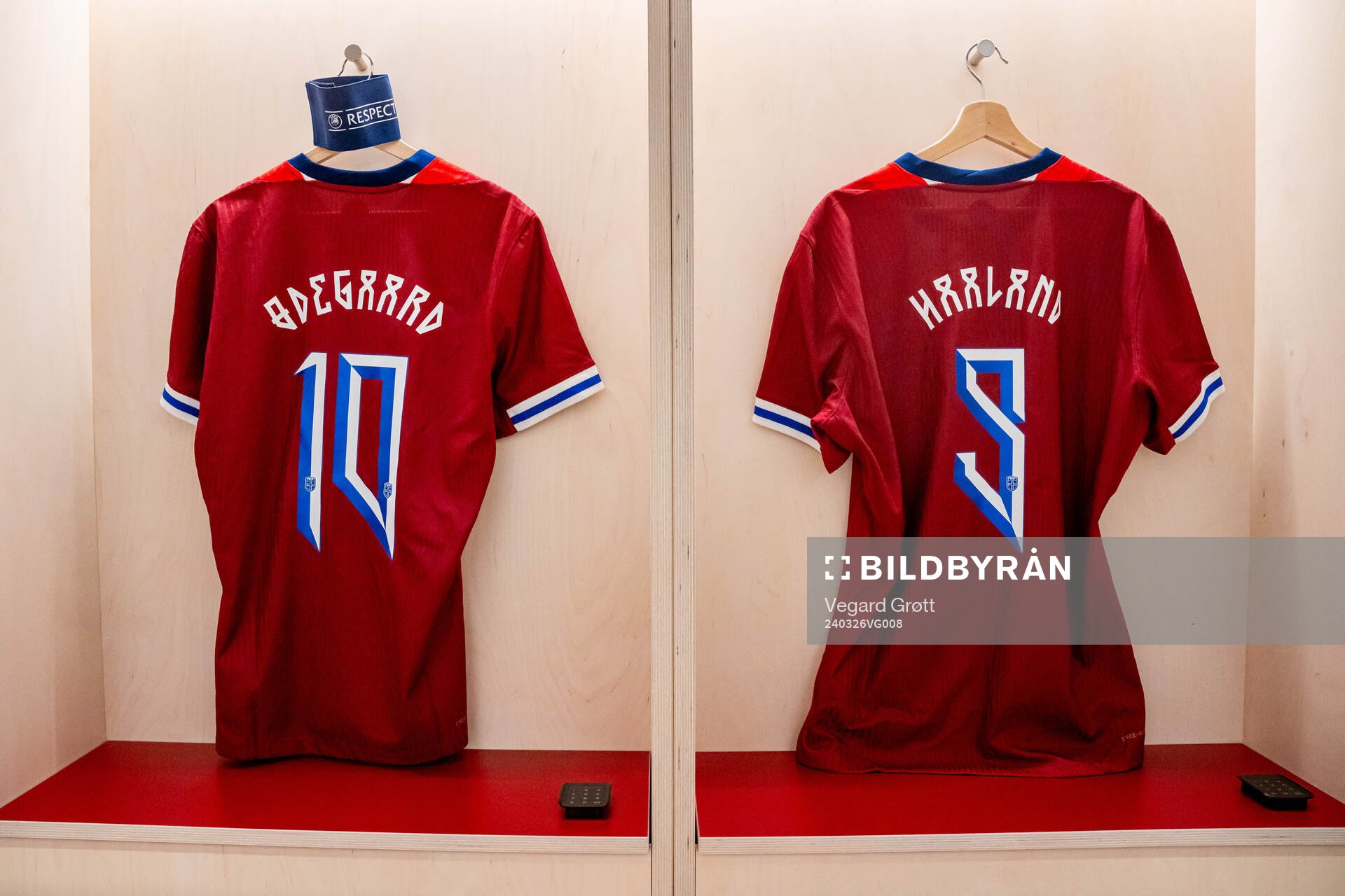 The kits of Martin Ødegaard and Erling Braut Haaland of