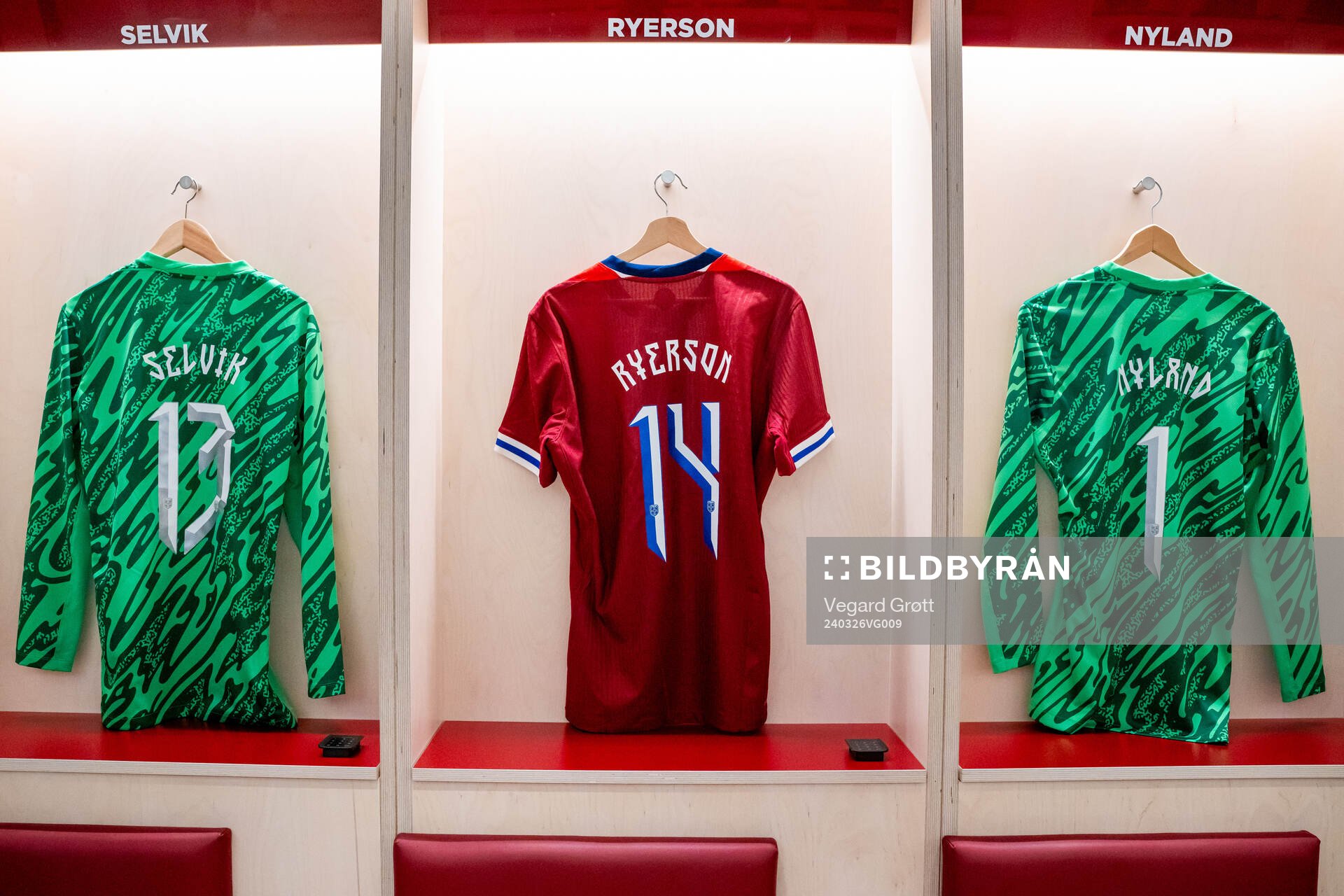 The kits of goalkeeper Egil Selvik, Julian Ryerson and