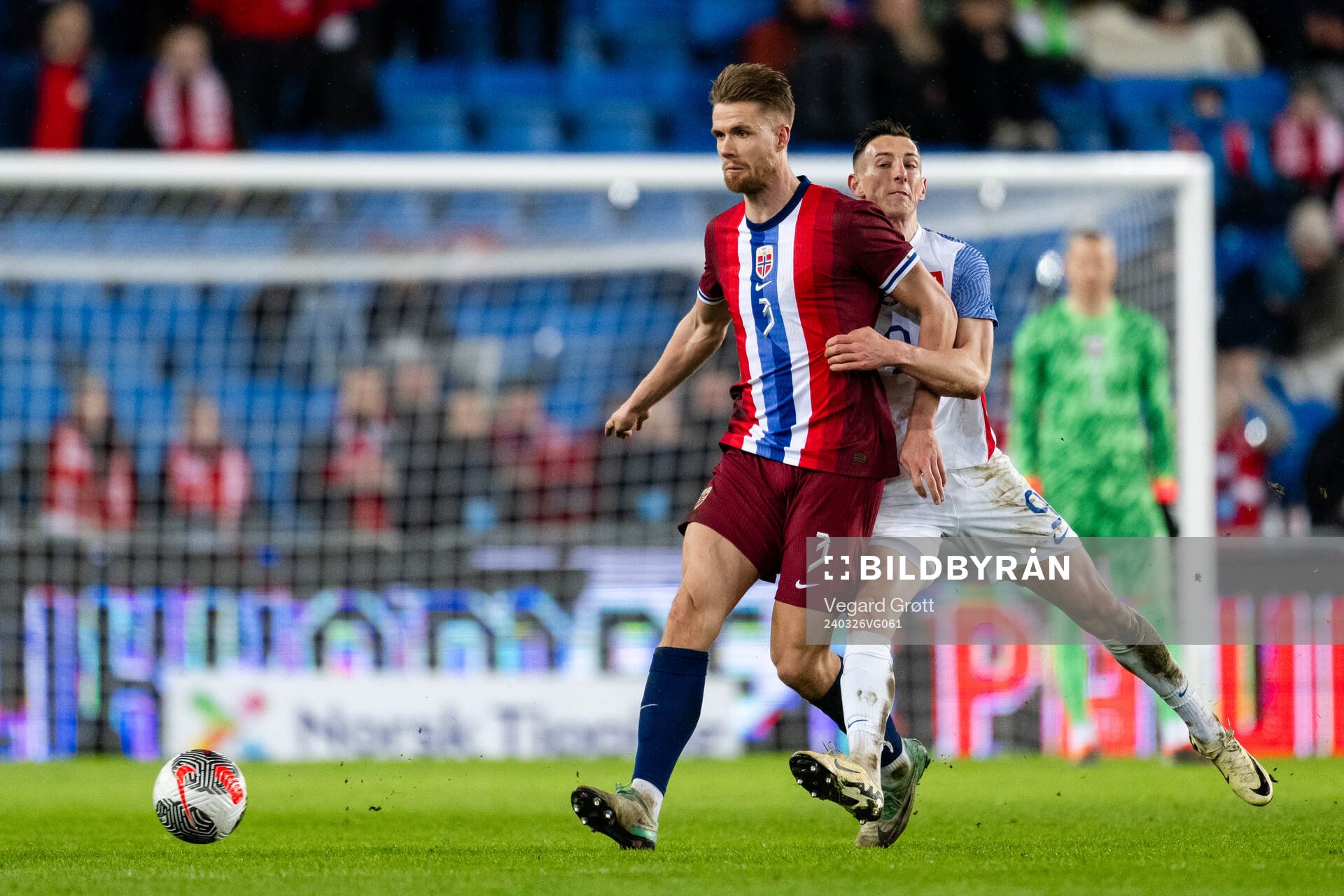 Kristoffer Ajer of Norway and Robert Bozenik of Slovakia