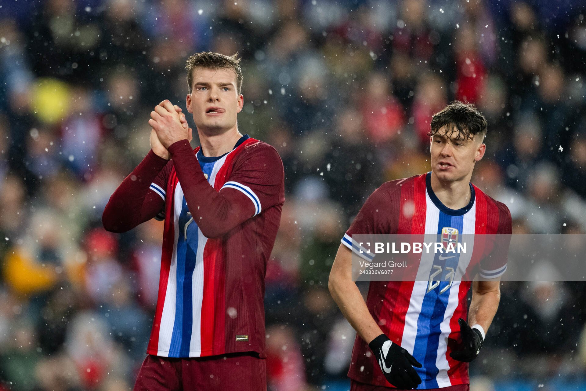 Alexander Sørloth and Jørgen Strand Larsen of Norway
