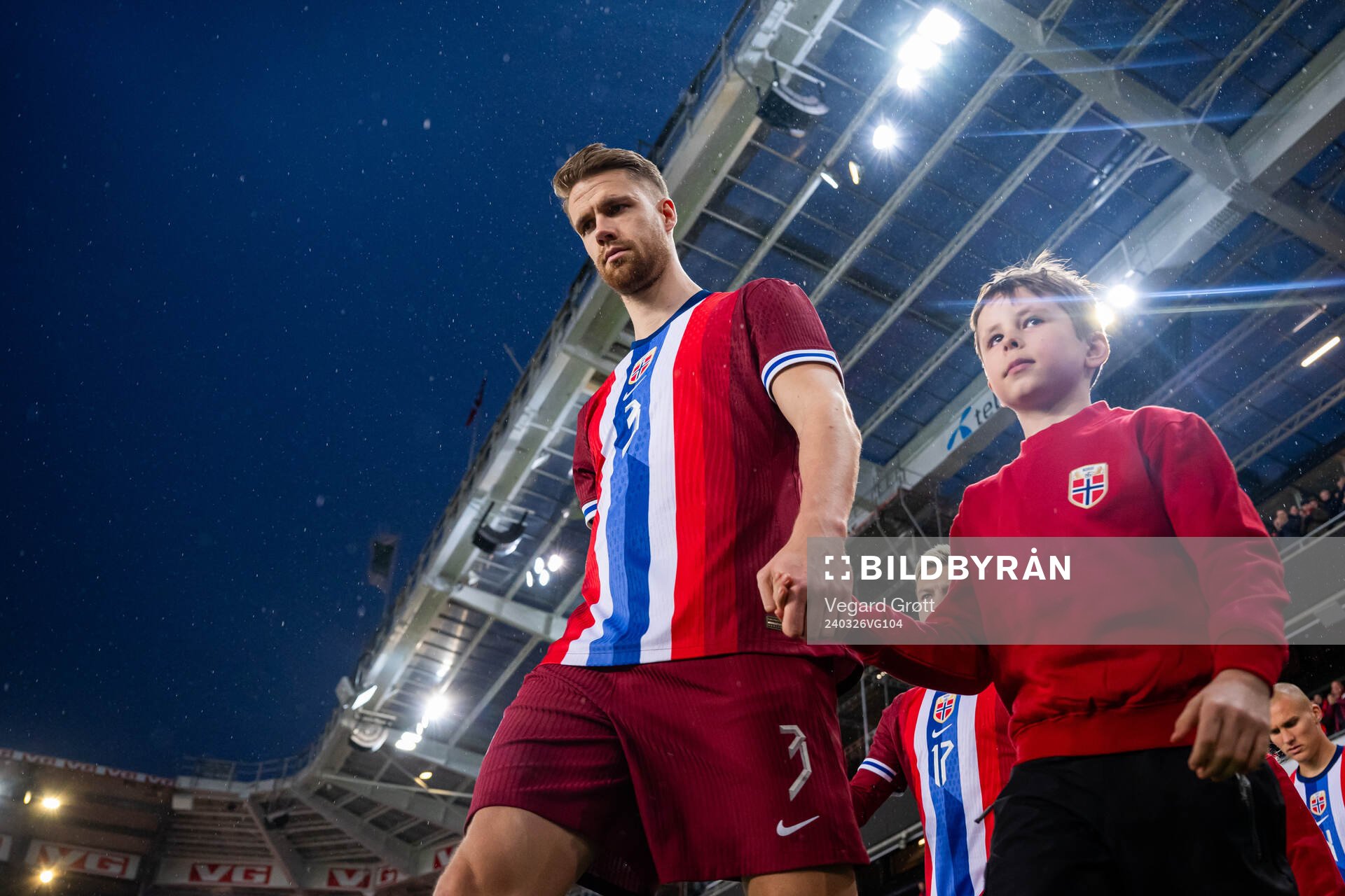 Kristoffer Ajer of Norway enters the pitch