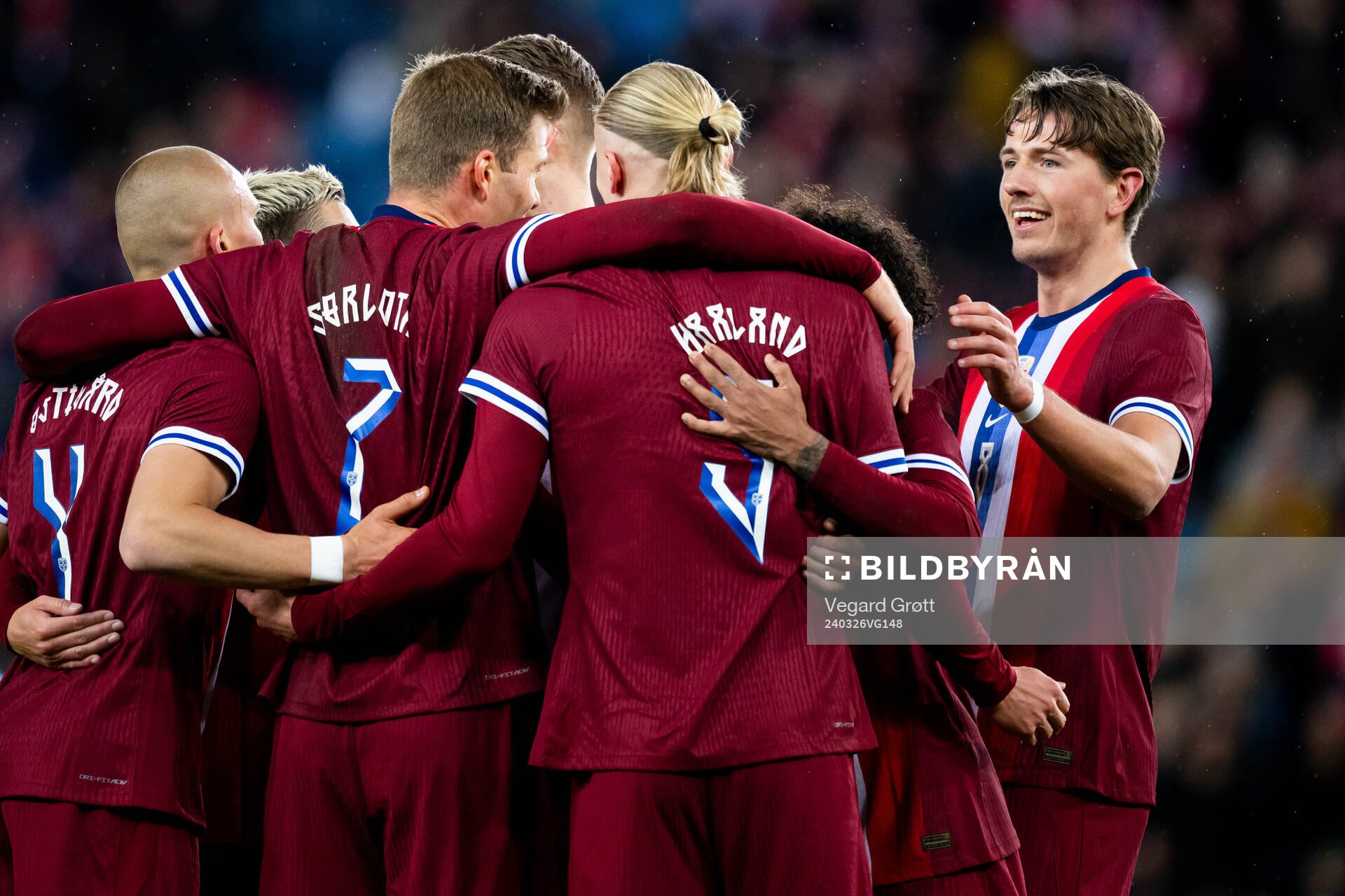 Alexander Sørloth of Norway celebrates with Sander Berge