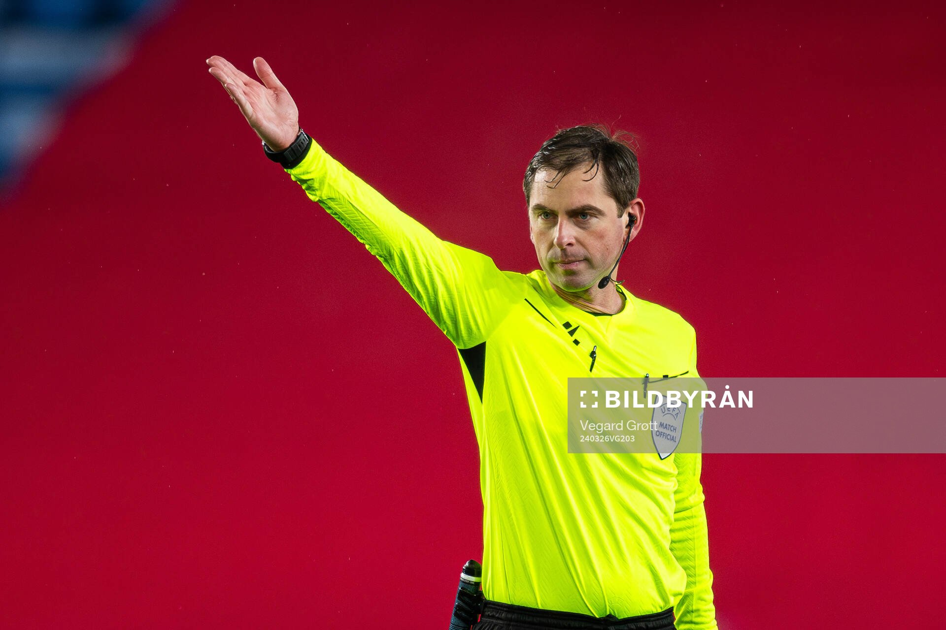 Referee Francesco Calzona during the international friendly football match between Norway and Slovakia on March 26, 2024 in Oslo.