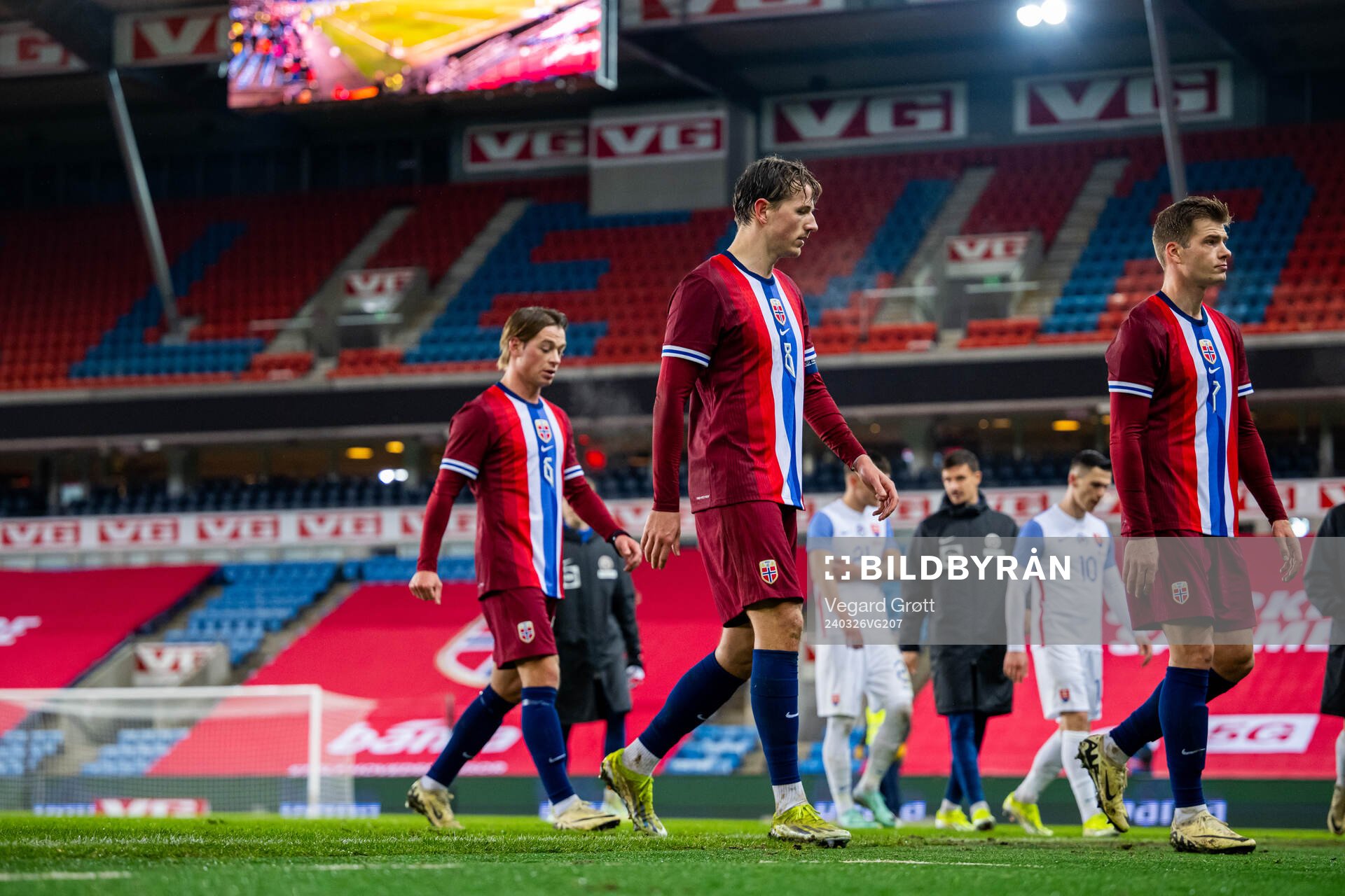 Patrick Berg, Sander Berge and Alexander Sørloth of Norway
