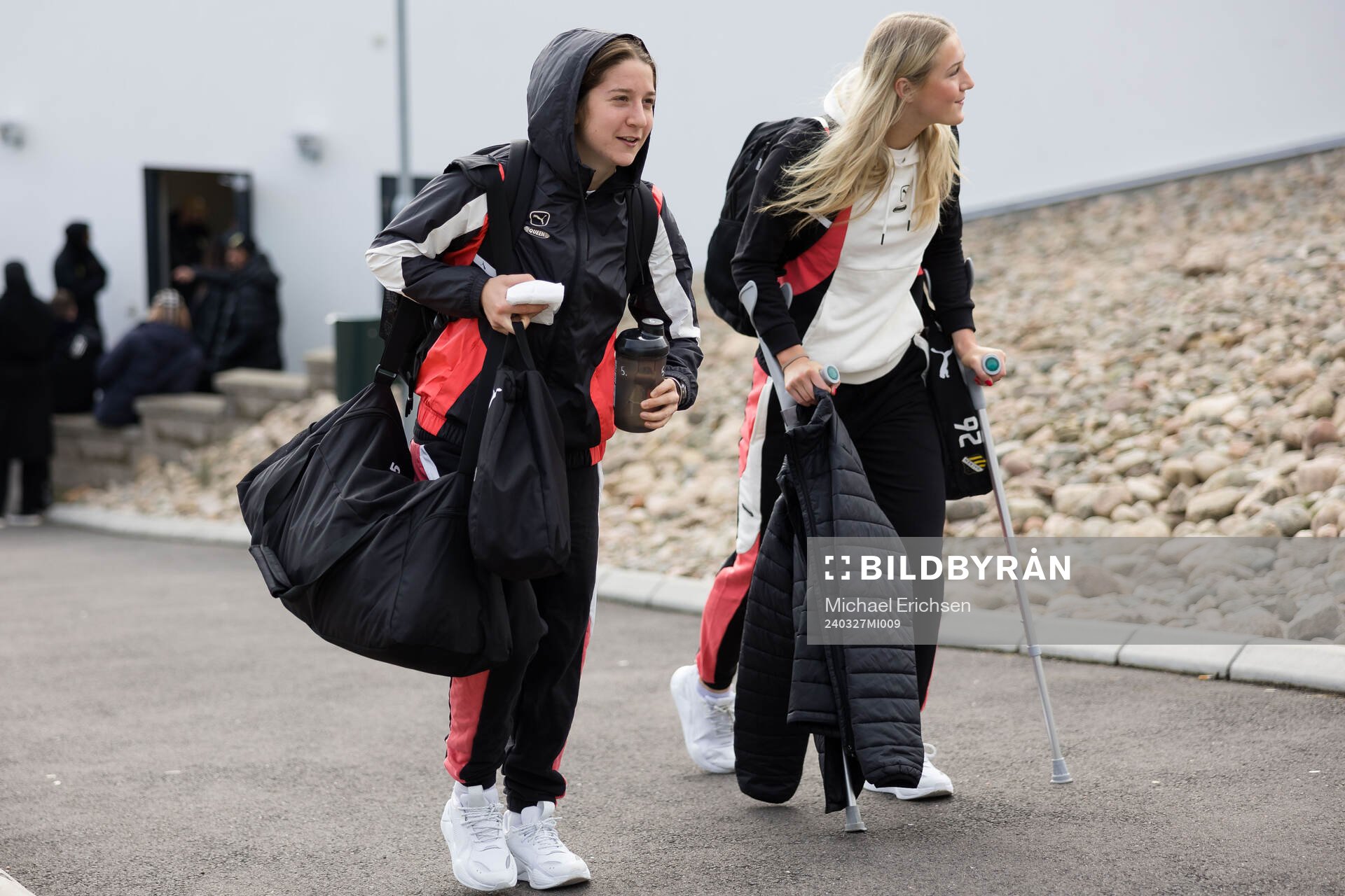 Ruby Grant and Alexandra Larsson of Häcken during travel with Häcken to the UEFA Women's Champions League against Paris Saint-Germain on March 27, 2024 in Göteborg.