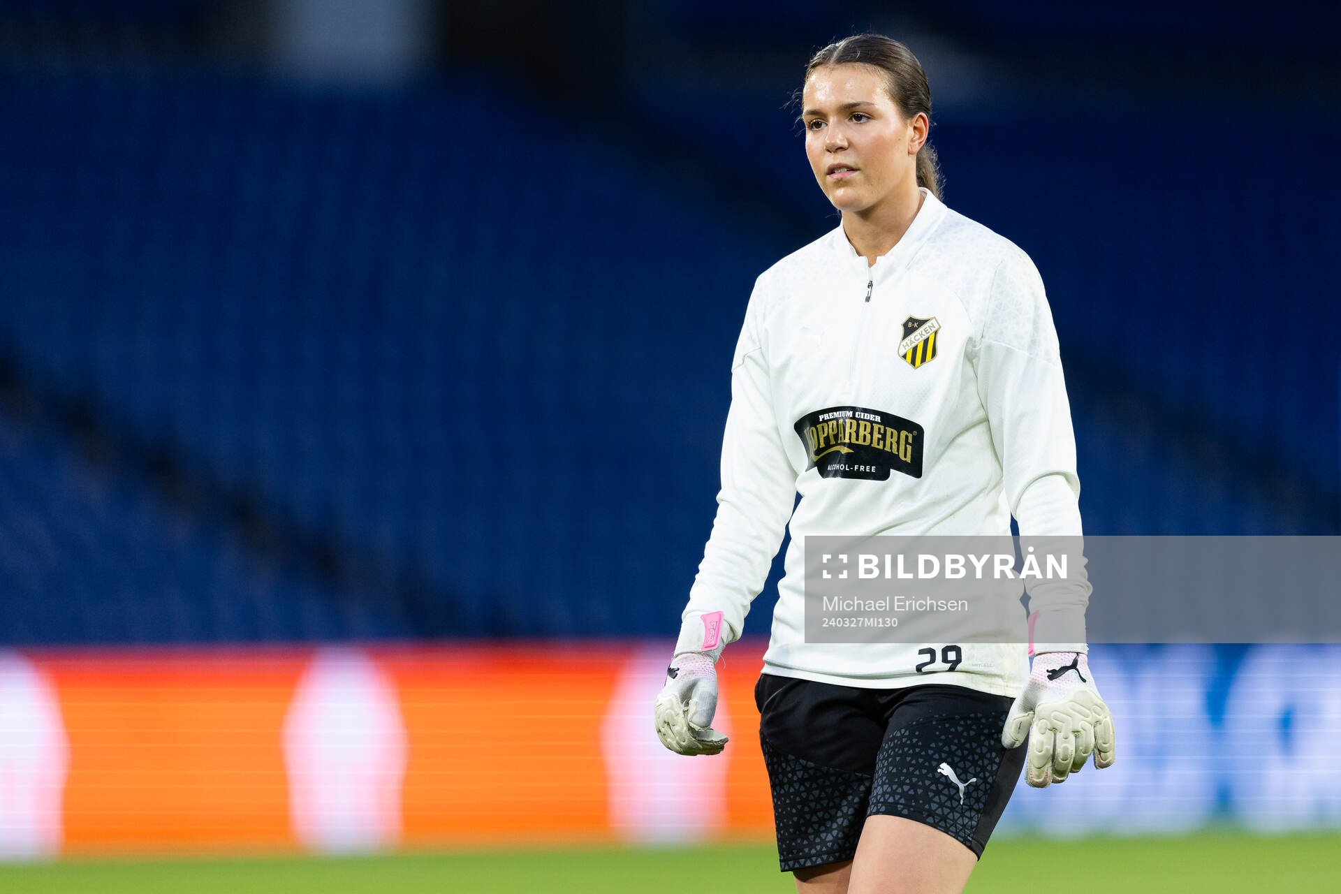 Goalkeeper Kajsa Höglund Jansson of Häcken during a training session with Häcken on March 27, 2024 in Paris.