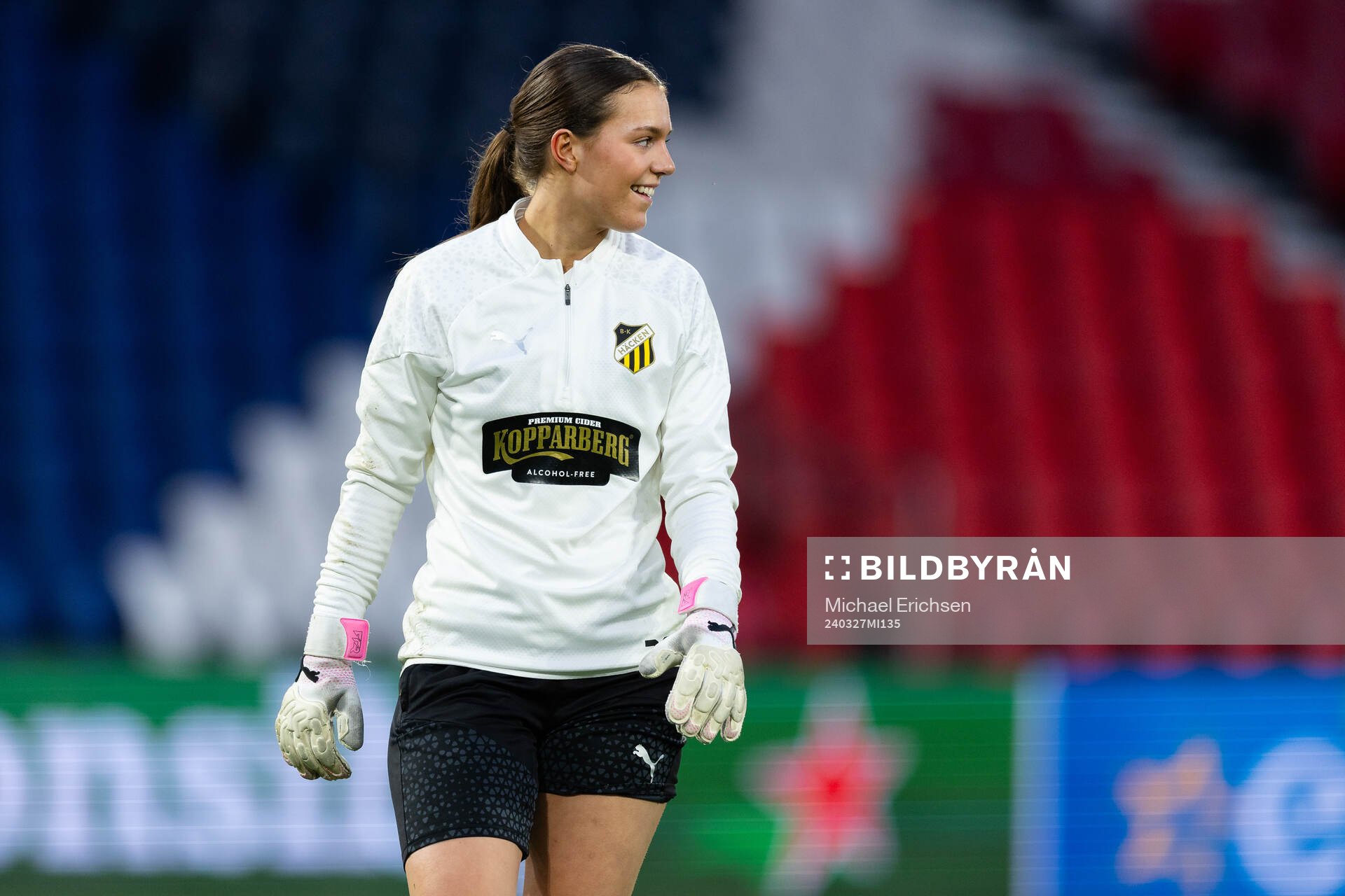 Goalkeeper Kajsa Höglund Jansson of Häcken during a training session with Häcken on March 27, 2024 in Paris.