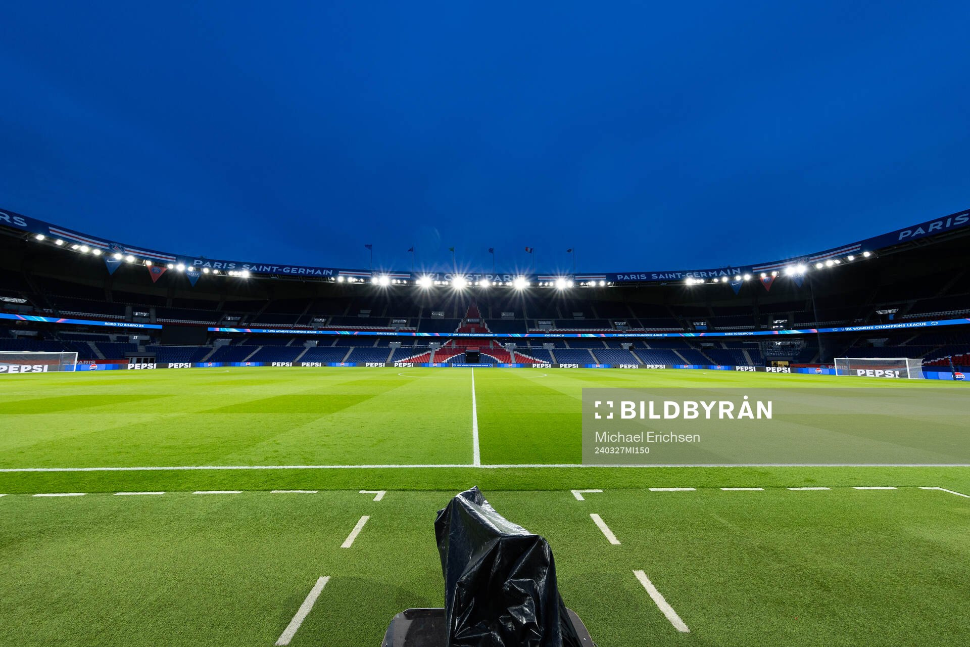 Generel view of arena Parc des Princes during a training session with Häcken on March 27, 2024 in Paris.