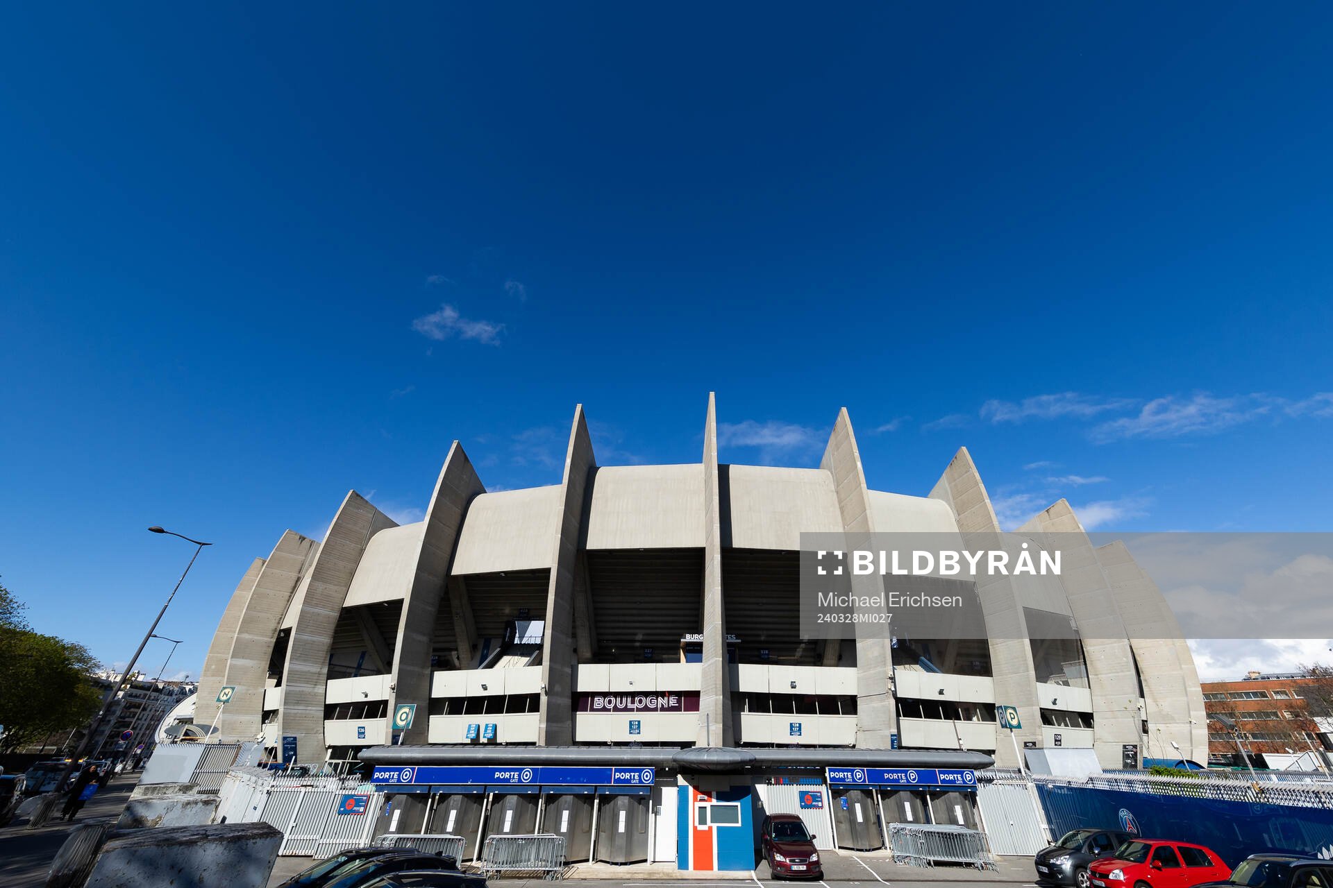 General exterior view of Parc des Princes ahead of the UEFA Women's Champions League football match quarterfinal two between Paris Saint Germain and Häcken on March 28, 2024 in Paris.