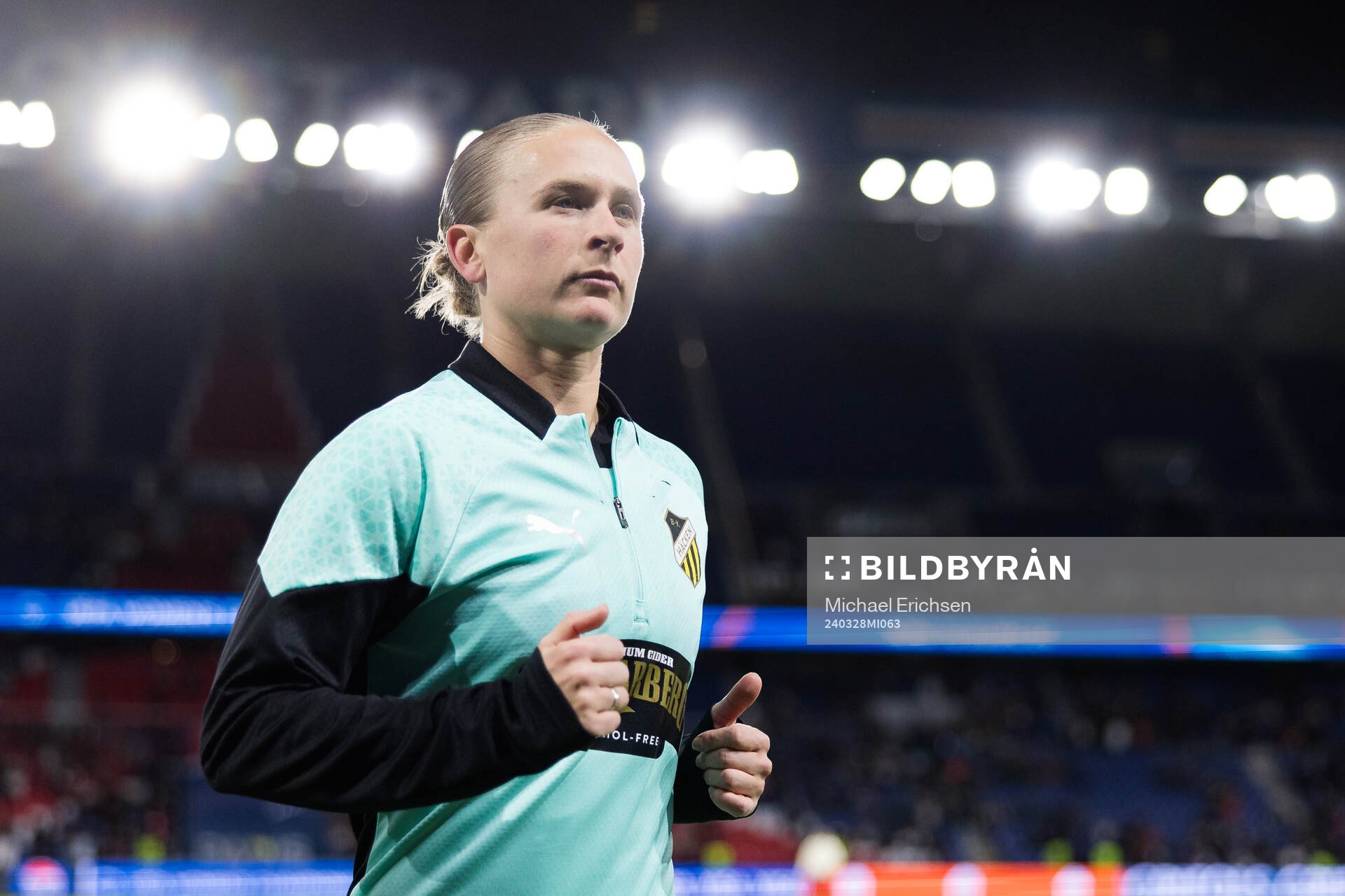 Filippa Curmark of Häcken ahead of the UEFA Women's Champions League football match quarterfinal two between Paris Saint Germain and Häcken on March 28, 2024 in Paris.