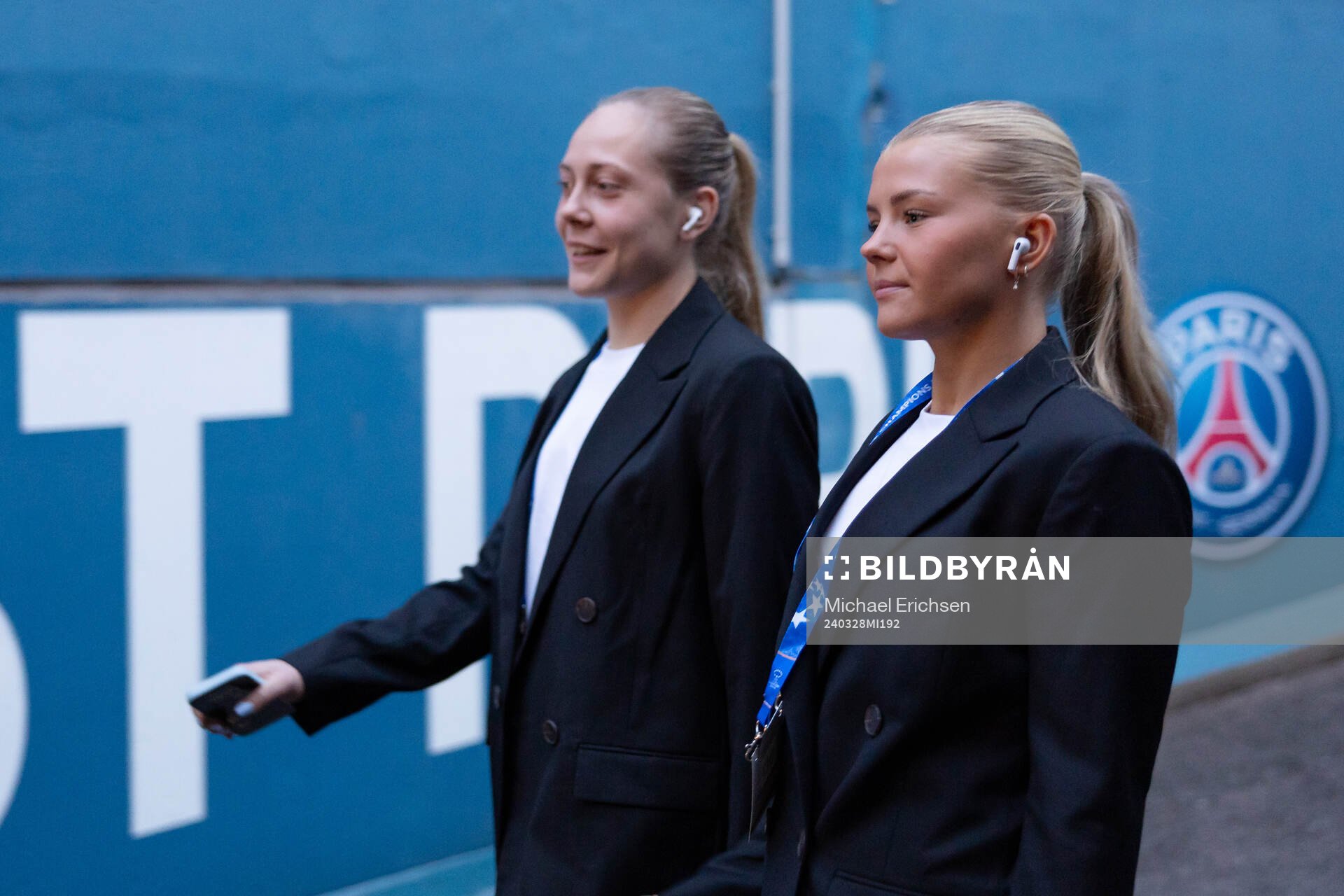 Alice Bergström and Matilda Nildén of Häcken arrives to