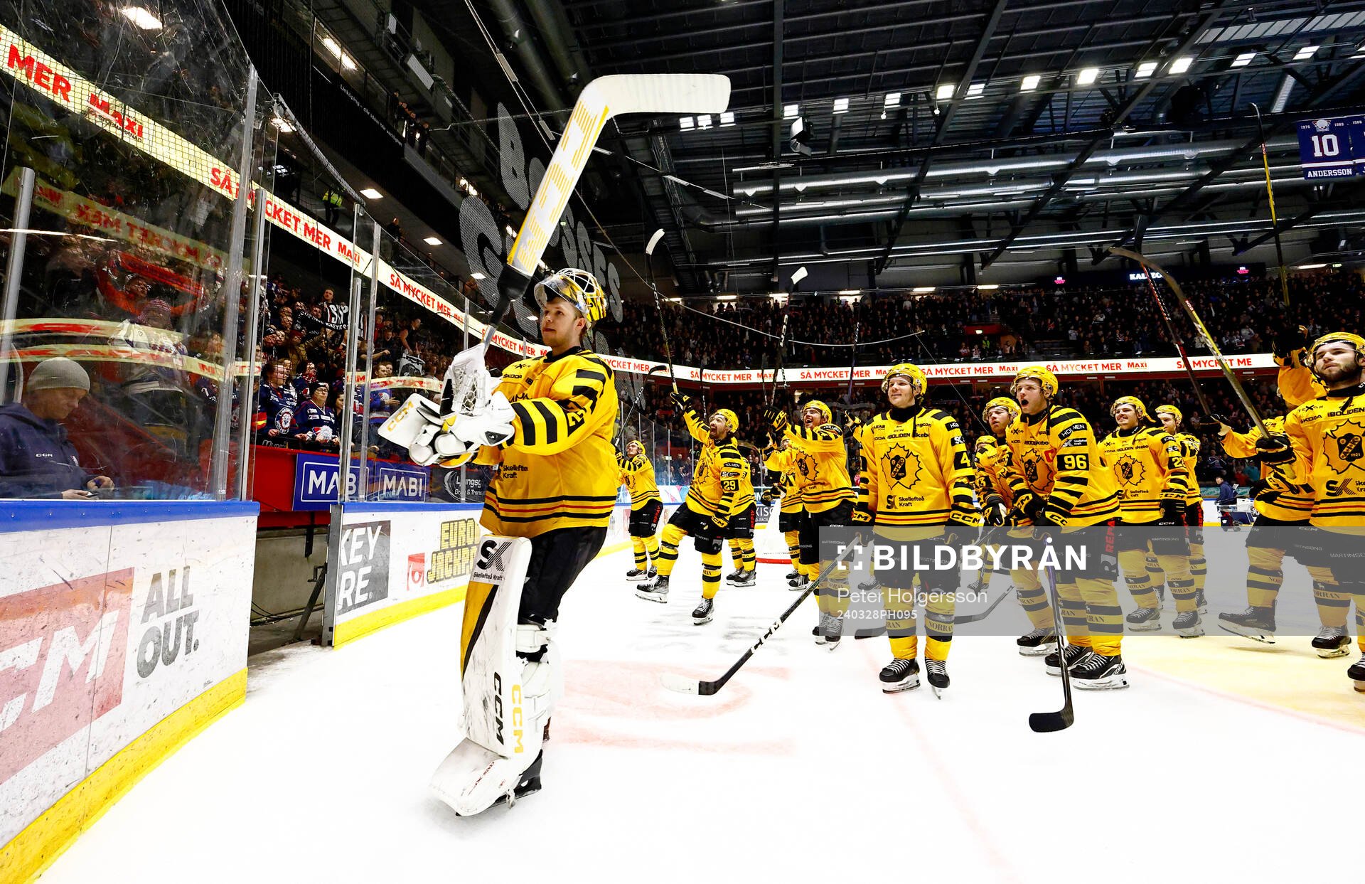 Skellefteås spelare med målvakt Linus Söderström jublar