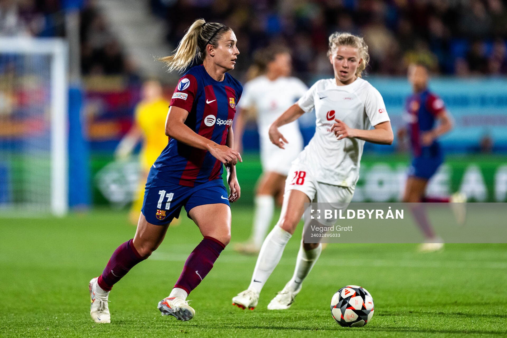 Alexia Putellas of Barcelona and Justine Kielland of Brann