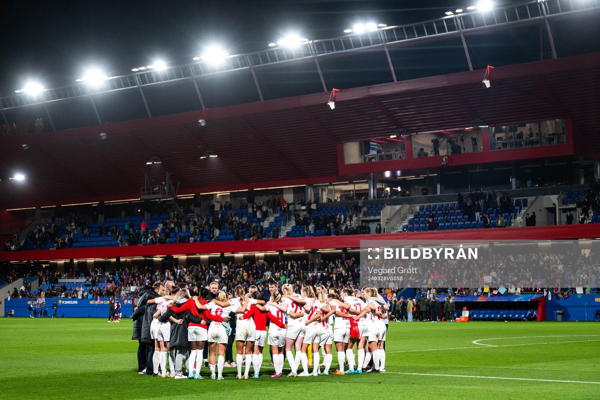 Players of Brann after the UEFA Women's Champions League quarterfinal football match between Barcelona and Brann on March 28, 2024 in Barcelona.