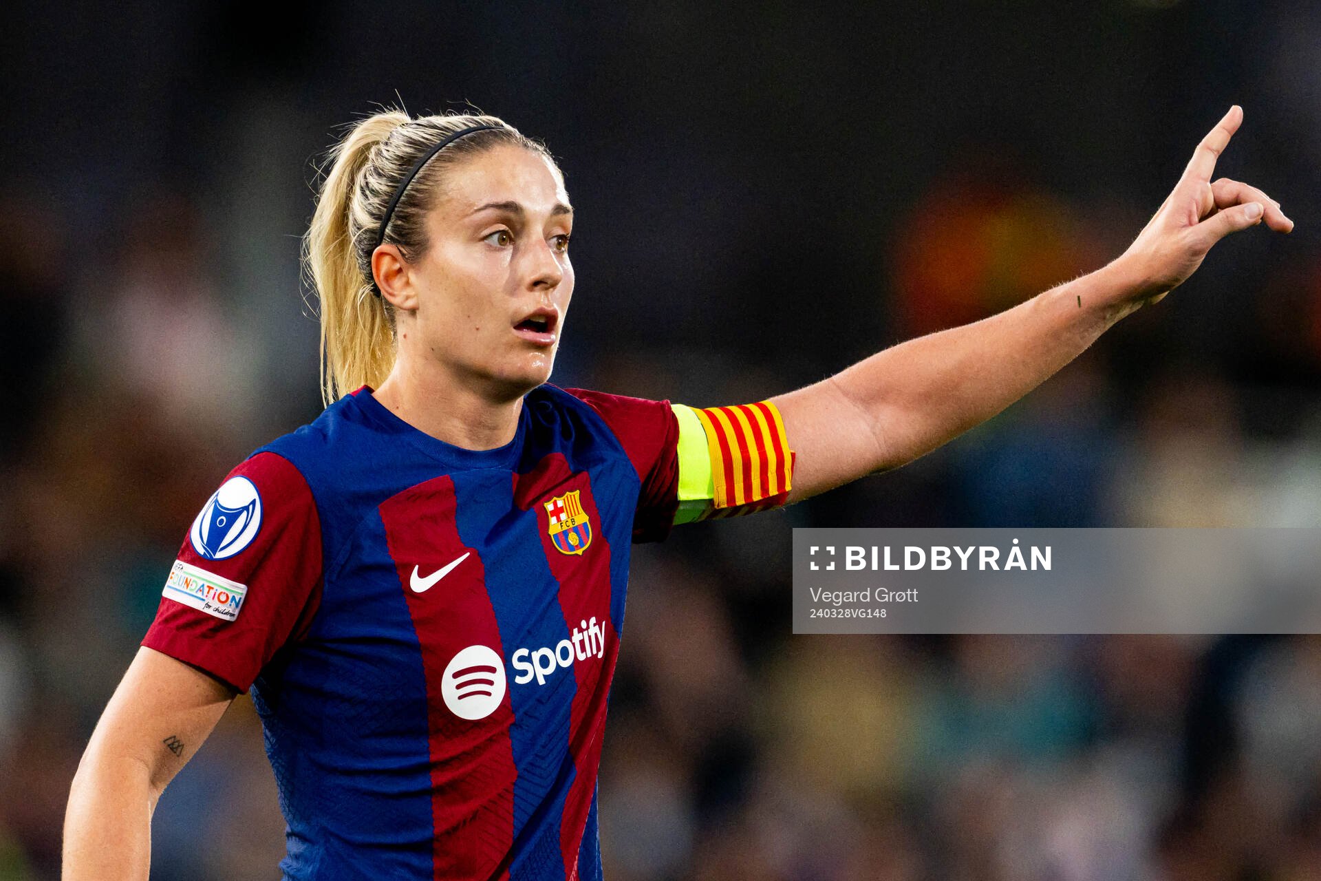 Alexia Putellas of Barcelona during the UEFA Women's Champions League quarterfinal football match between Barcelona and Brann on March 28, 2024 in Barcelona.