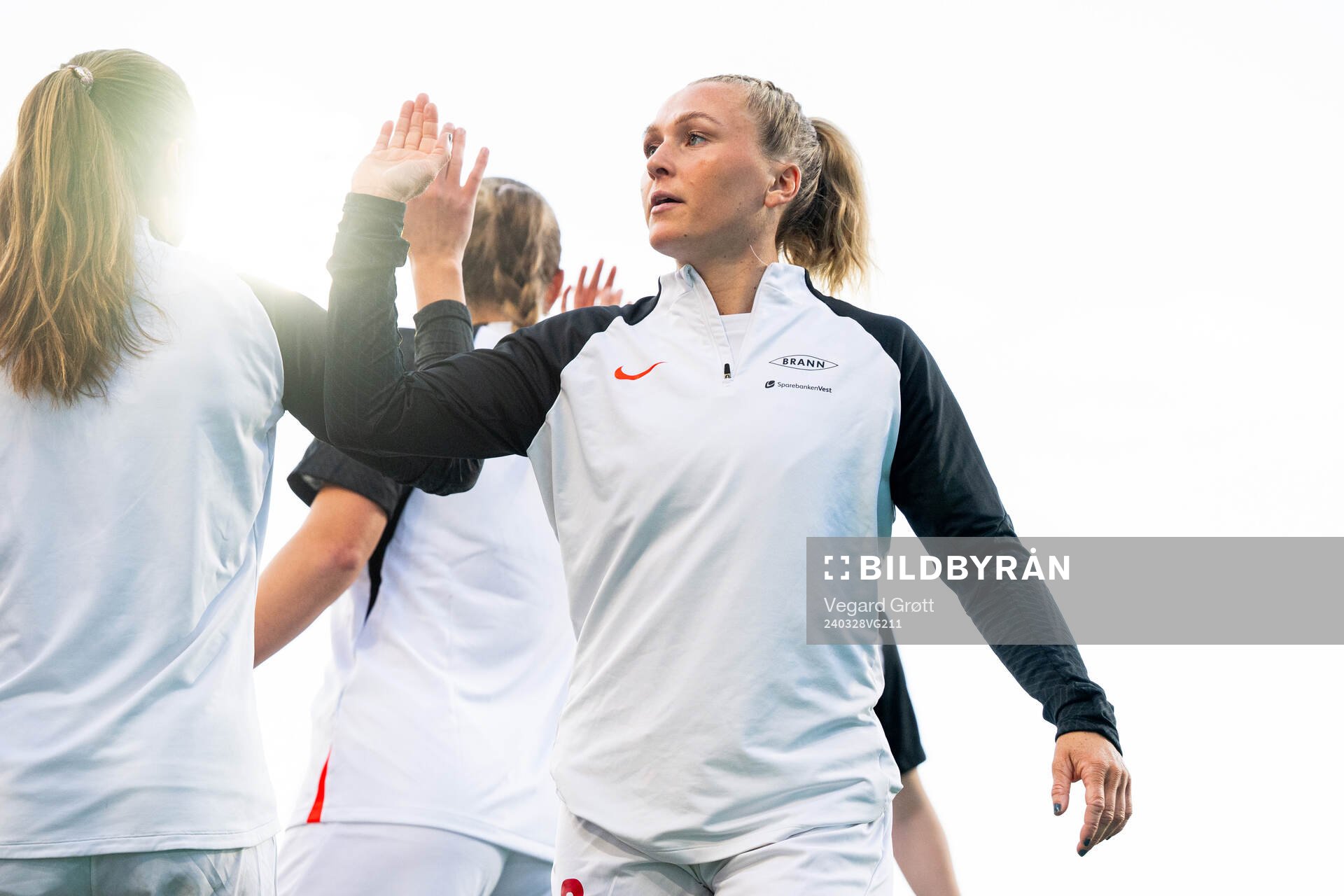 Karoline Haugland of Brann warms up ahead of the UEFA Women's Champions League quarterfinal football match between Barcelona and Brann on March 28, 2024 in Barcelona.