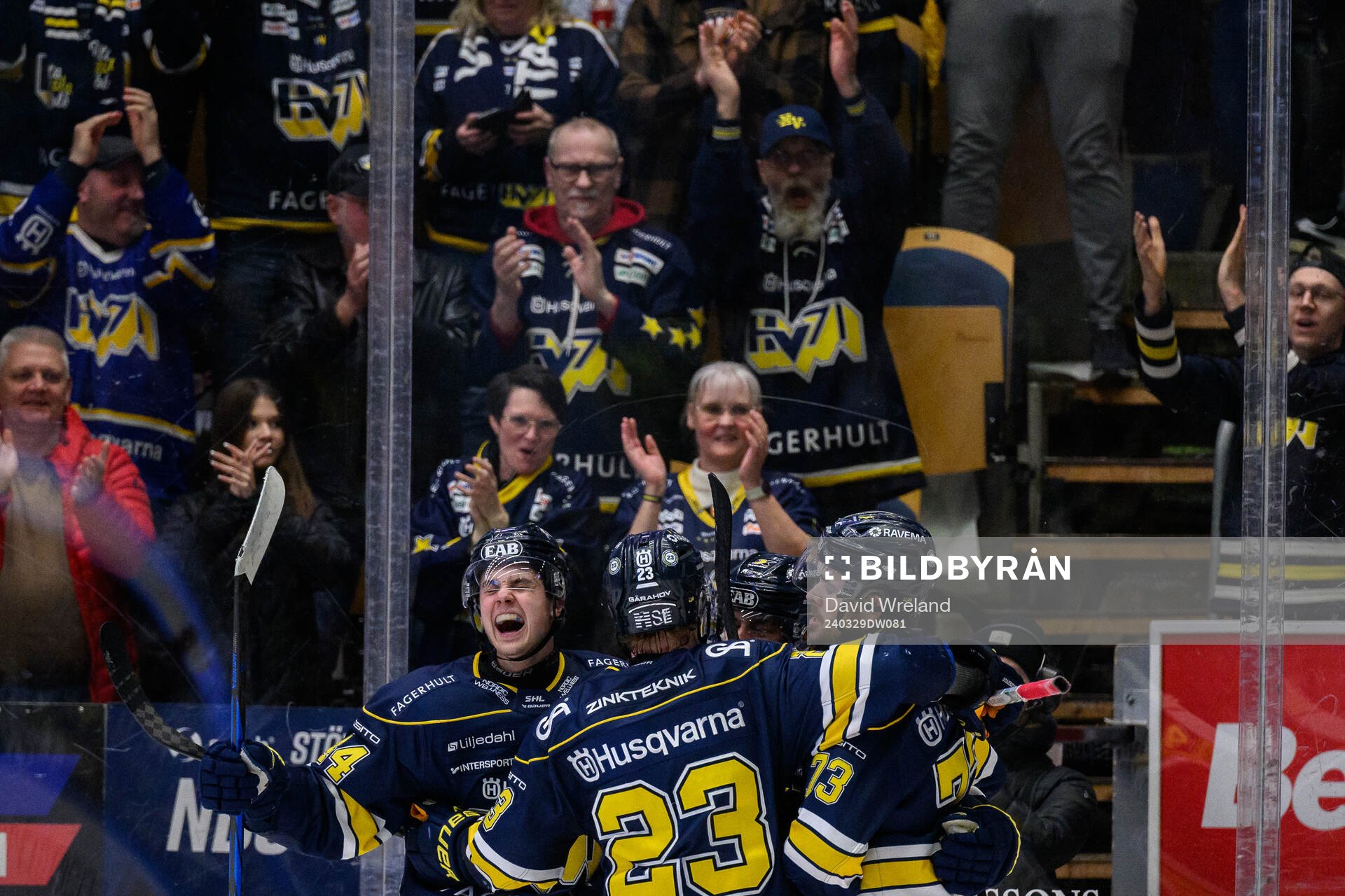 HV71s Nicholas Shore jublar med lagkamrater