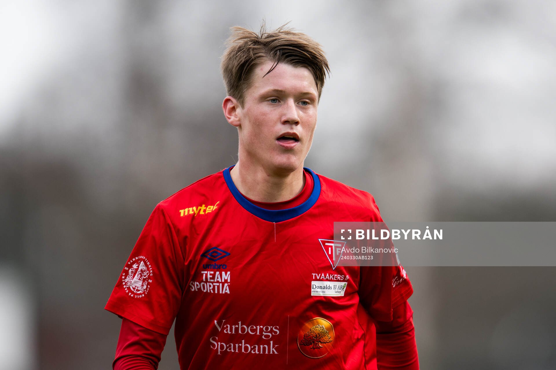 Tvååkers IFs Isak Wiman under fotbollsmatchen i Division 1 södra mellan Eskilsminne och Tvååkers IF den 30 mars 2024 i Helsingborg.