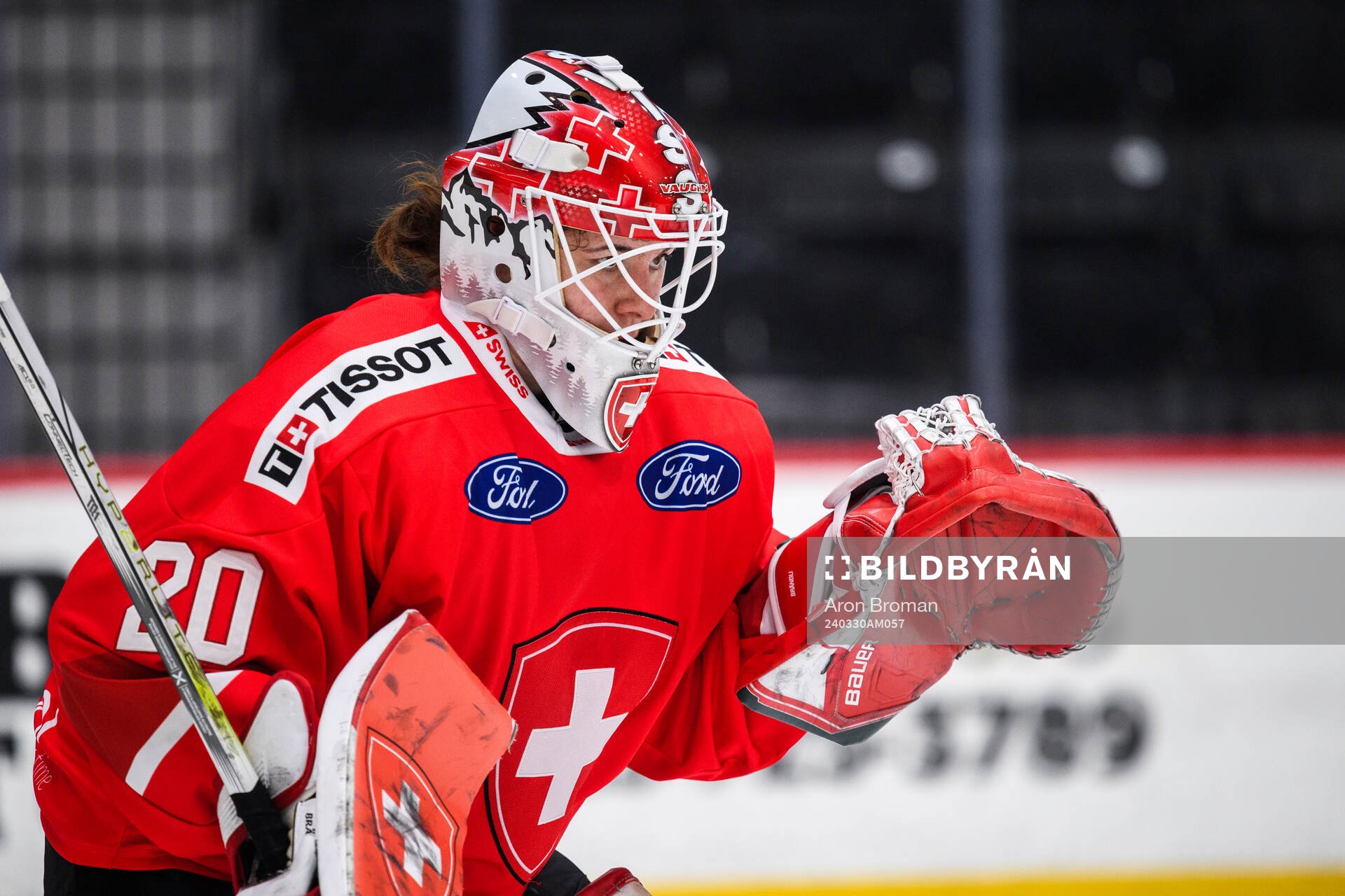 Goaltender Andrea Braendli of Switzerland