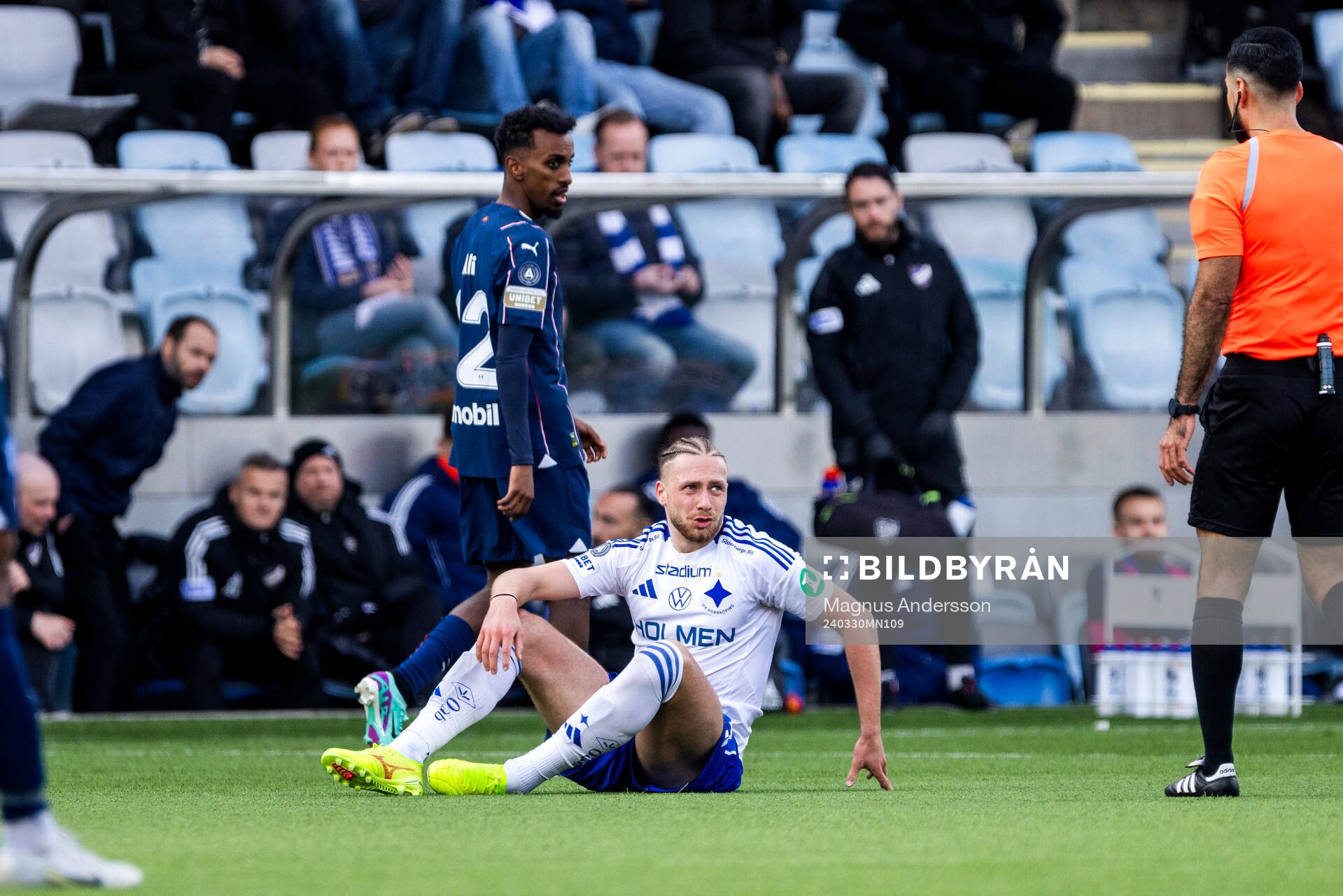 IFK Norrköpings Kevin Höög Jansson reagerar