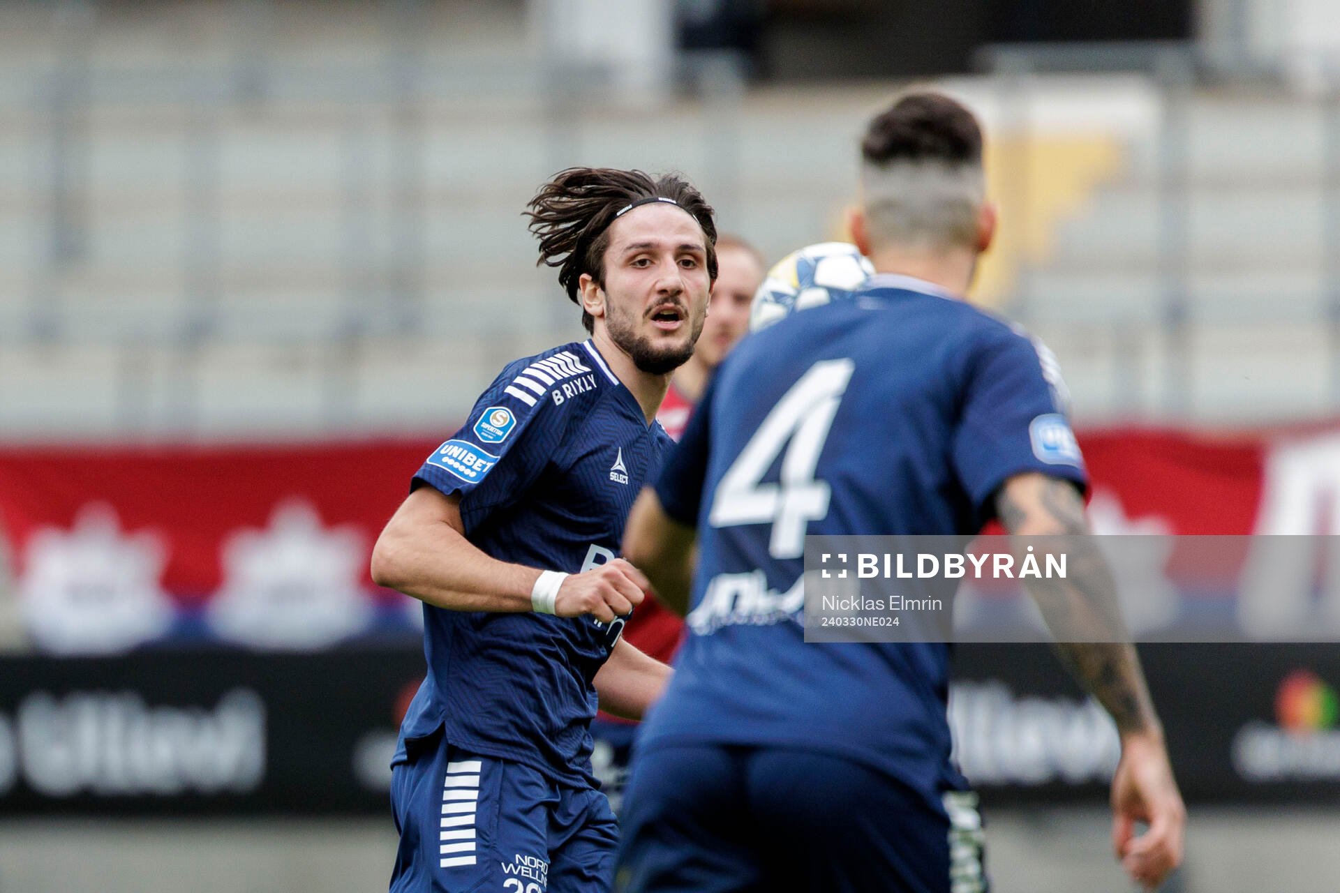 Utsiktens Filip Trpcevski under fotbollsmatchen i Superettan mellan Örgryte och Utsikten den 30 mars 2024 i Göteborg. 