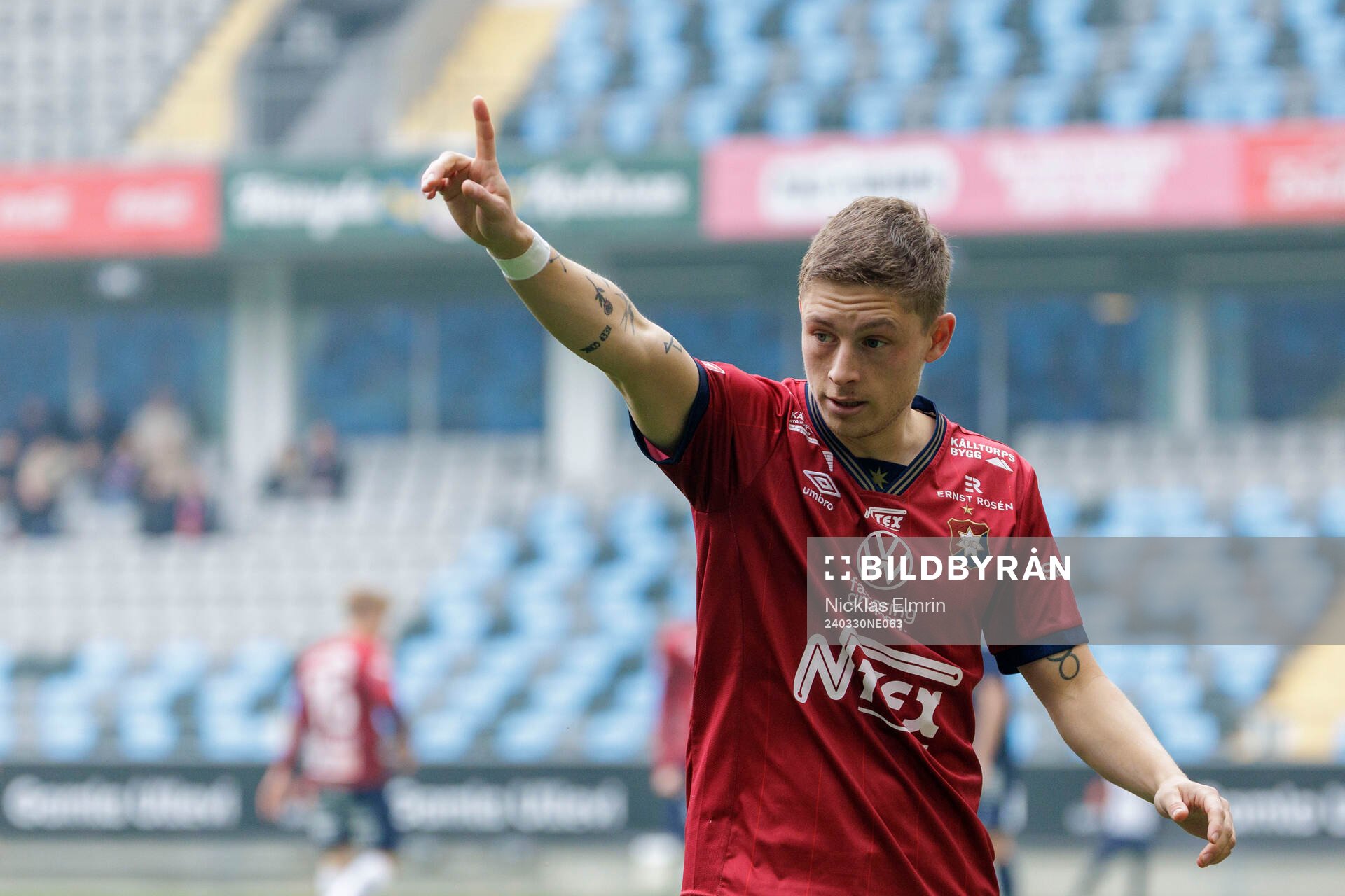 Örgrytes Anton Andreasson under fotbollsmatchen i Superettan mellan Örgryte och Utsikten den 30 mars 2024 i Göteborg. 