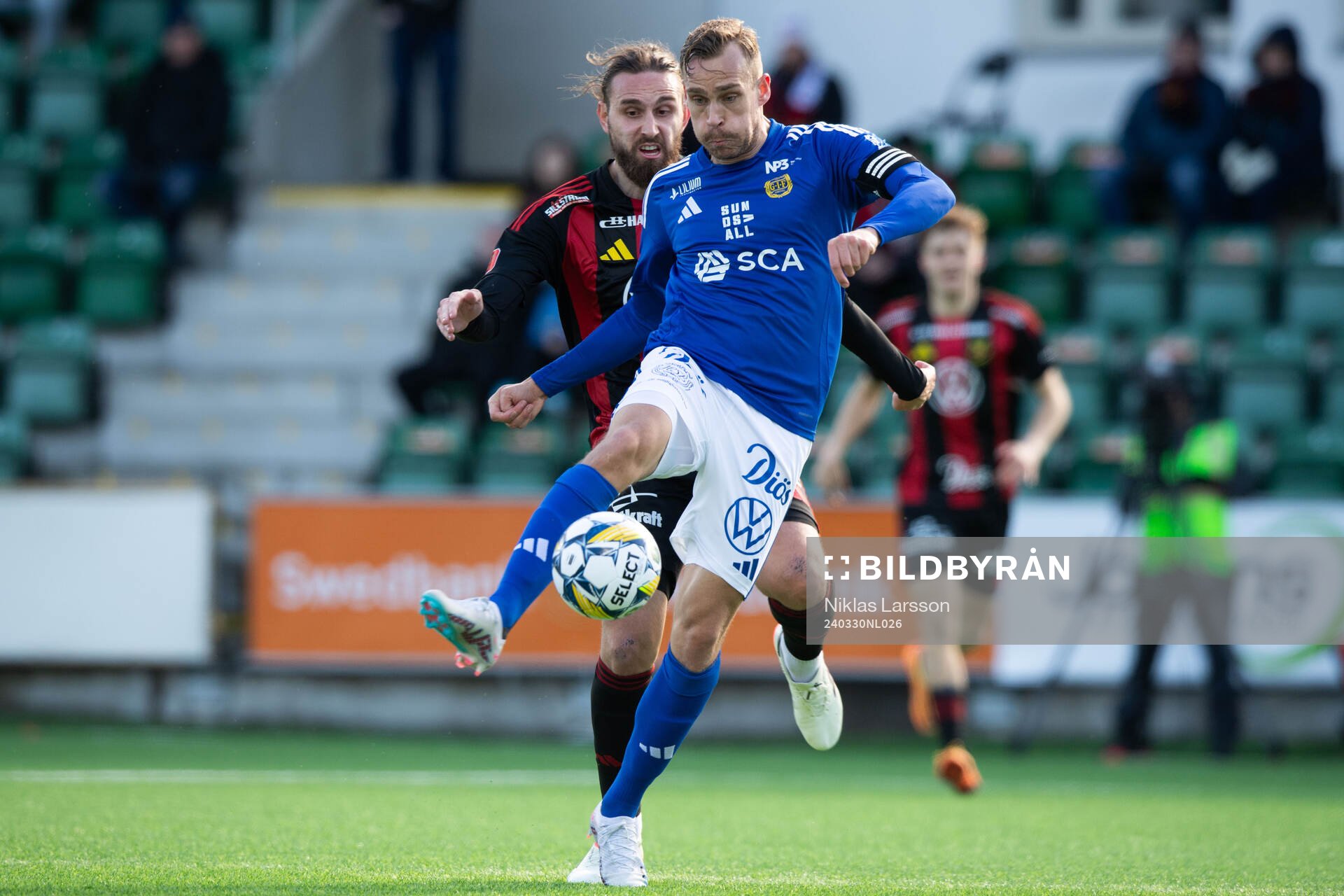 GIF Sundsvalls Pontus Engblom under fotbollsmatchen i Superettan mellan GIF Sundsvall och Östersund den 30 mars 2024 i Sundsvall. 