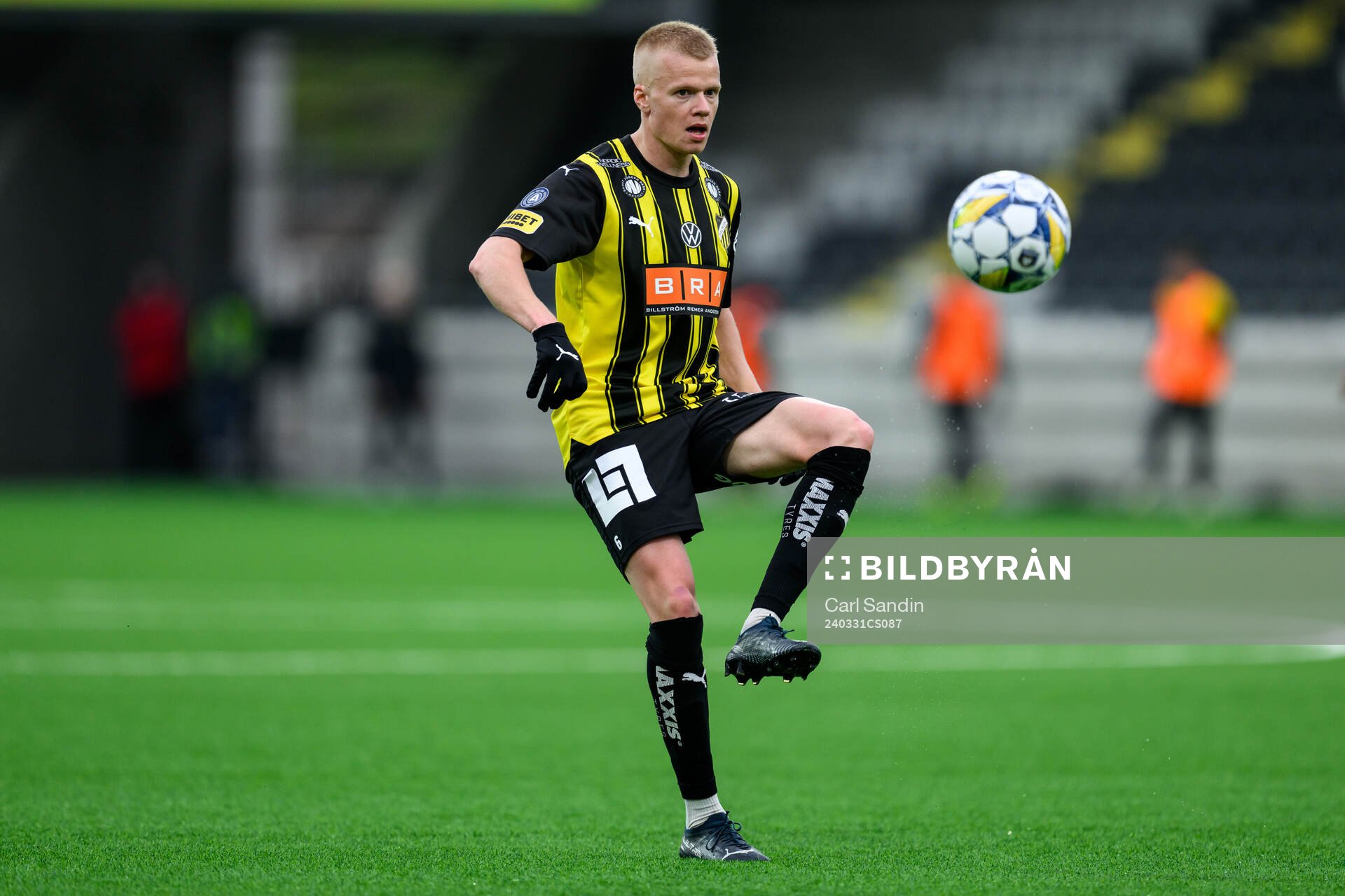 Häckens Axel Lindahl under fotbollsmatchen i Allsvenskan mellan Häcken och Mjällby den 31 mars 2024 i Göteborg. 