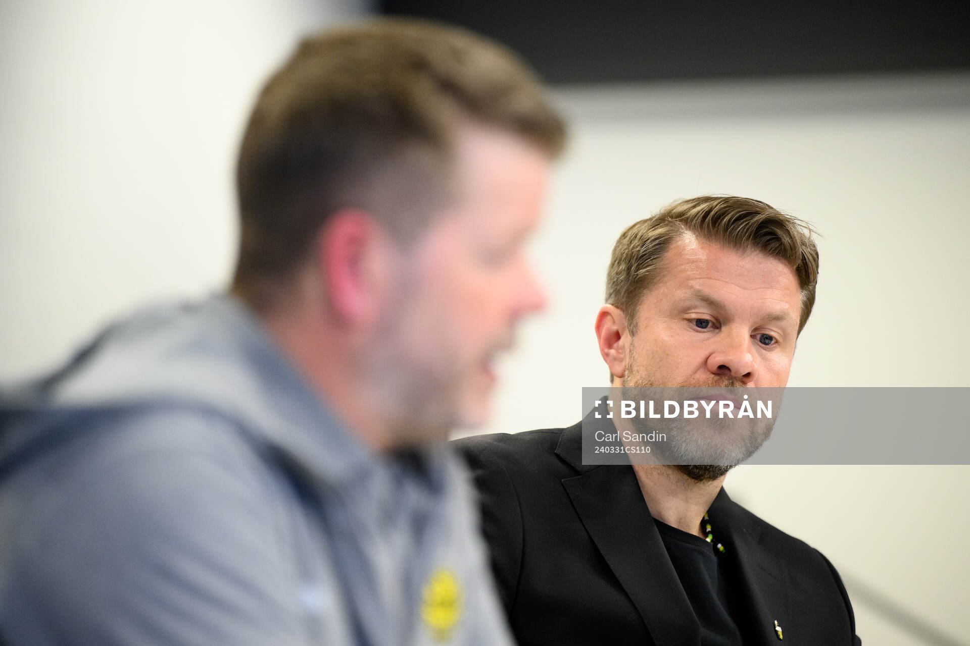 Häckens tränare Pål Arne Johansen på presskonferensen efter fotbollsmatchen i Allsvenskan mellan Häcken och Mjällby den 31 mars 2024 i Göteborg.