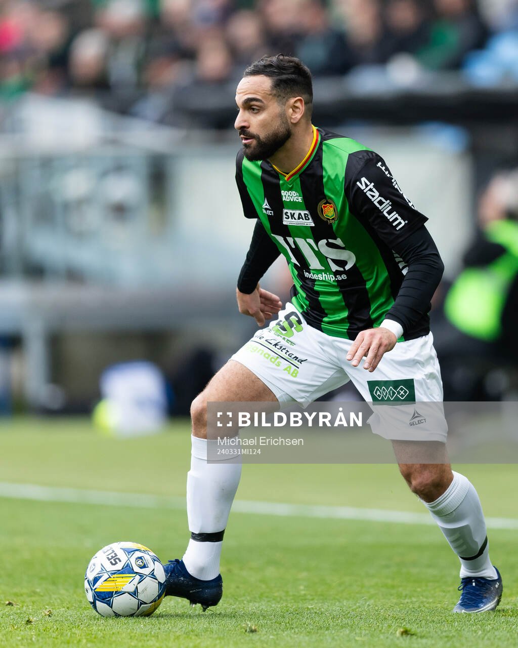 GAIS  Mervan Celik under fotbollsmatchen i Allsvenskan mellan GAIS och Brommapojkarna den 31 mars 2024 i Göteborg. 