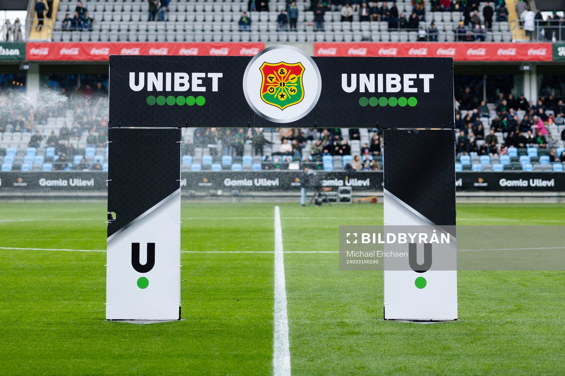 En Unibet portal innan fotbollsmatchen i Allsvenskan mellan GAIS och Brommapojkarna den 31 mars 2024 i Göteborg. 