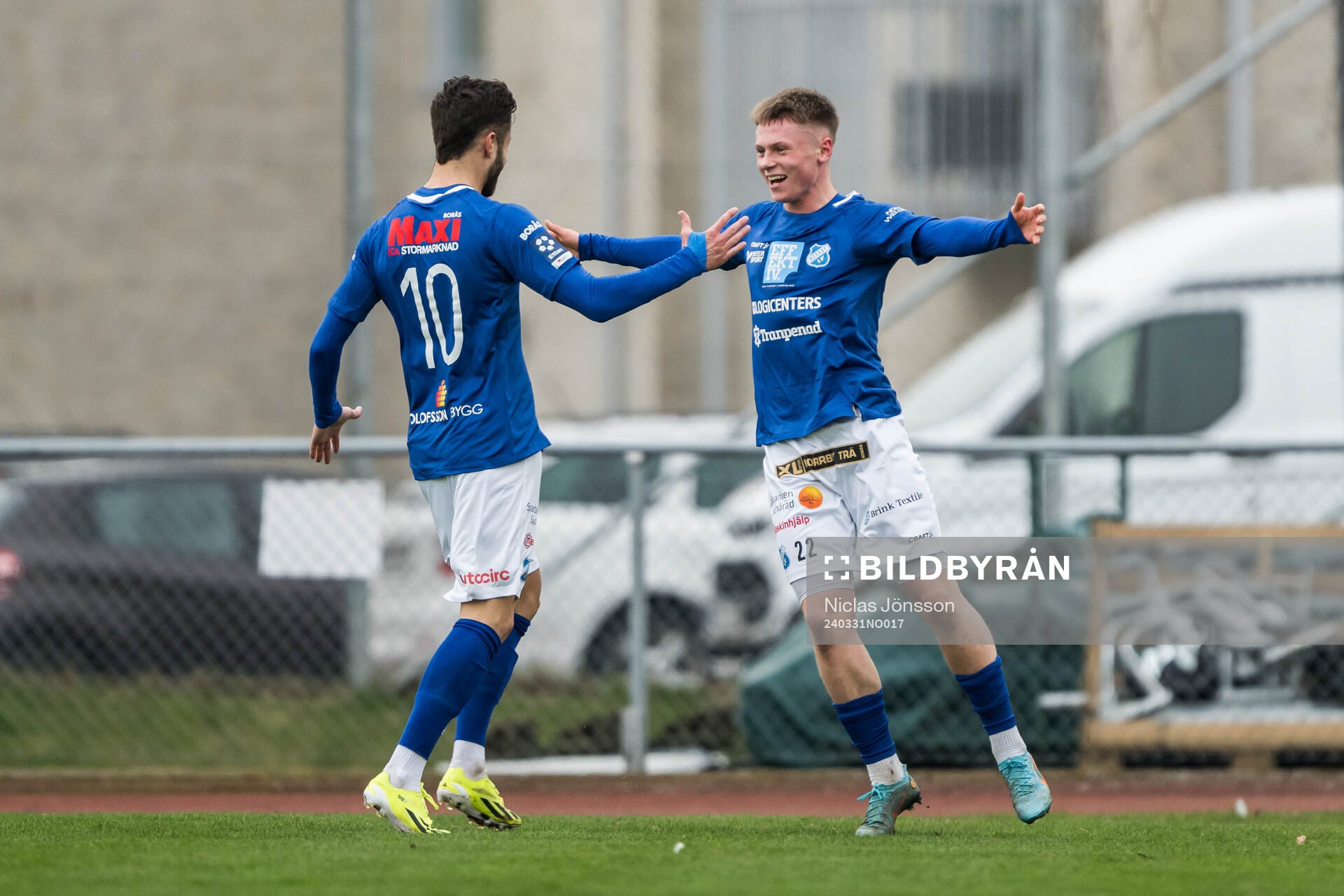 Norrby IFs Teo Helge jublar efter 0-1 under fotbollsmatchen i Division 1 Södra mellan Ängelholm och Norrby IF den 31 mars 2024 i Ängelholm.