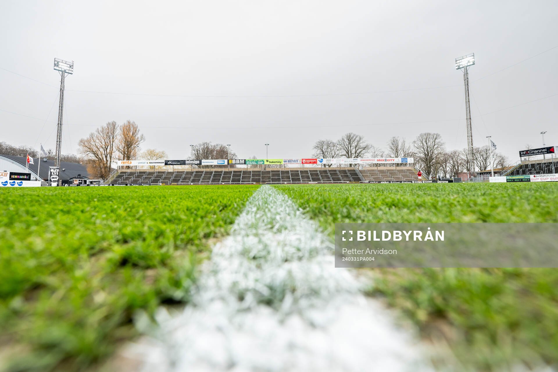 Interiör Landskrona IP inför fotbollsmatchen i Superettan mellan Landskrona och Sandvikens IF den 31 mars 2024 i Landskrona. 