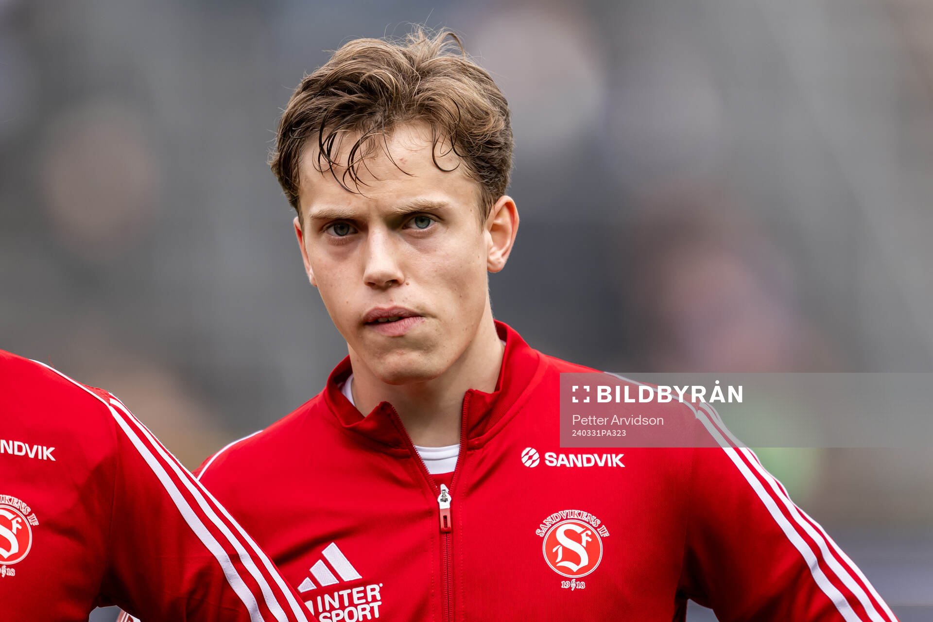 Sandvikens IFs Ludwig Malachowski Thorell inför fotbollsmatchen i Superettan mellan Landskrona och Sandvikens IF den 31 mars 2024 i Landskrona.