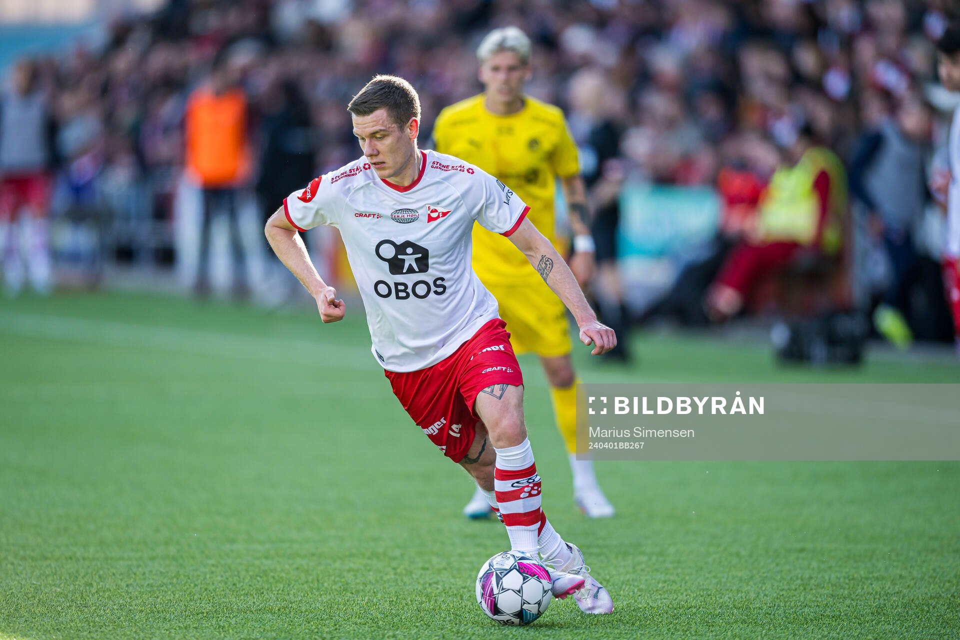 Joannes Bjartalid of Fredrikstad during the Eliteserien match between Fredrikstad and Bodø/Glimt on April 1, 2024 in Fredrikstad.
