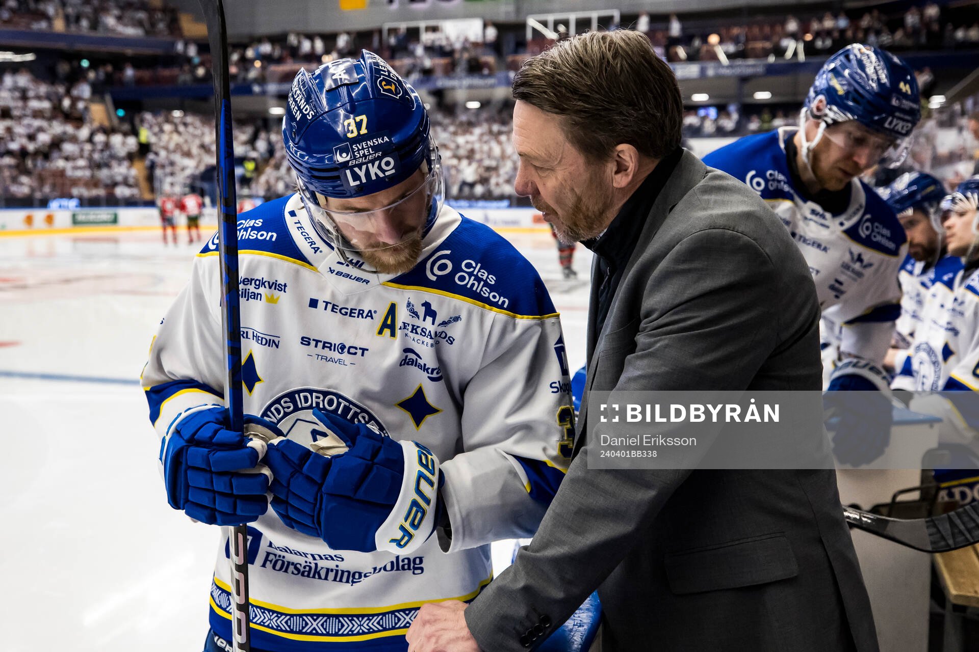 Leksands Anton Lindholm och Leksands tränare Charles