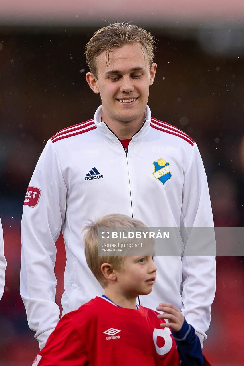 Östers Adam Herdonsson inför fotbollsmatchen i Superettan mellan Öster och Degerfors den 2 april 2024 i Växjö. 