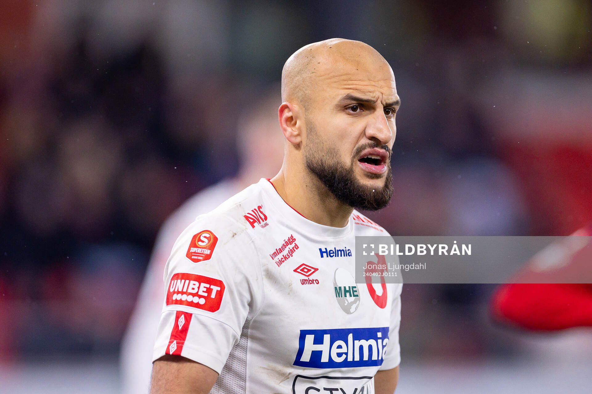 Degerfors Pashang Abdulla under fotbollsmatchen i Superettan mellan Öster och Degerfors den 2 april 2024 i Växjö. 