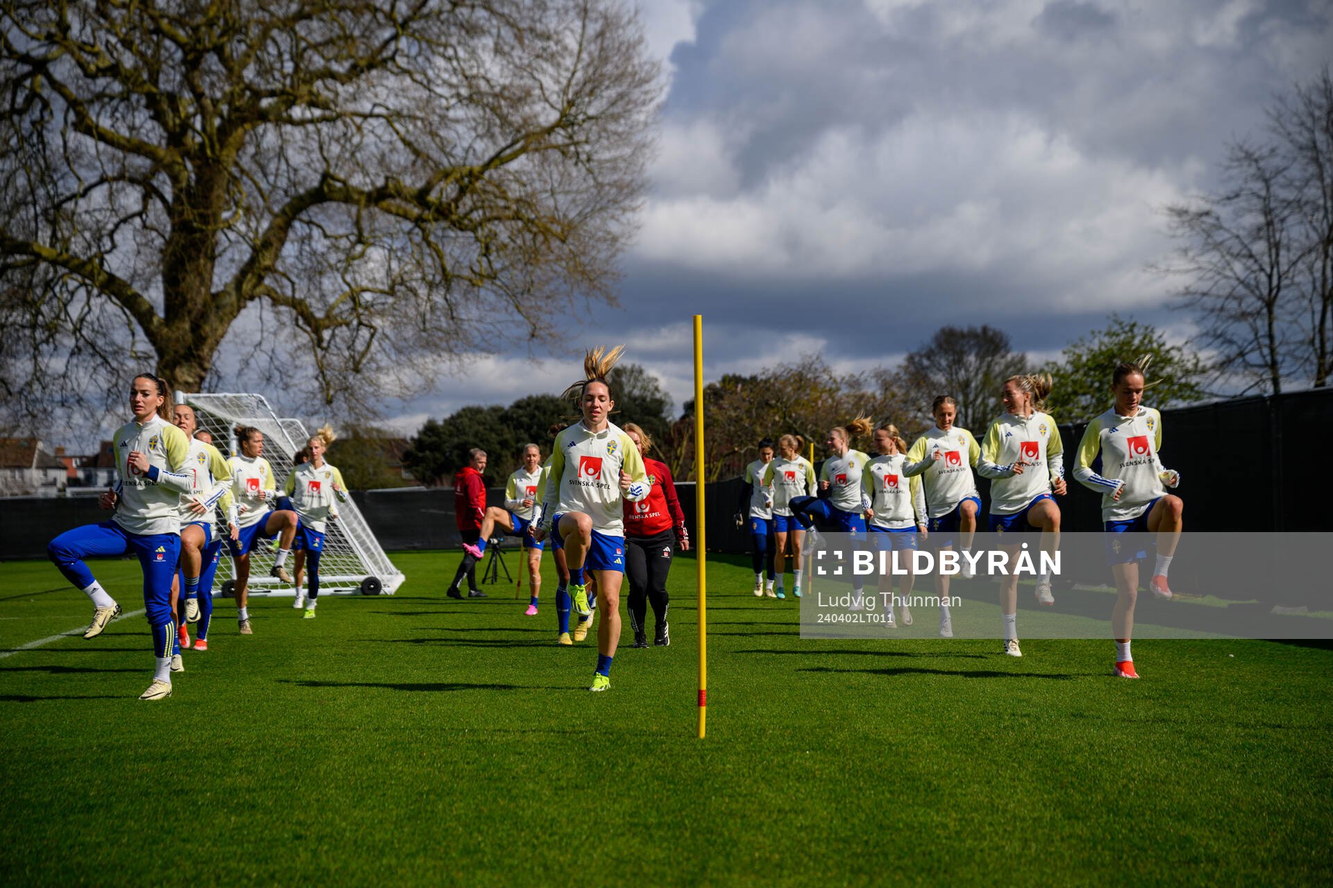 Players of the Swedish women's national football team warm