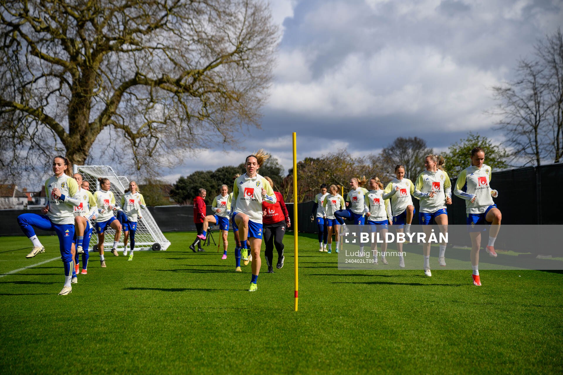 Players of the Swedish women's national football team warm