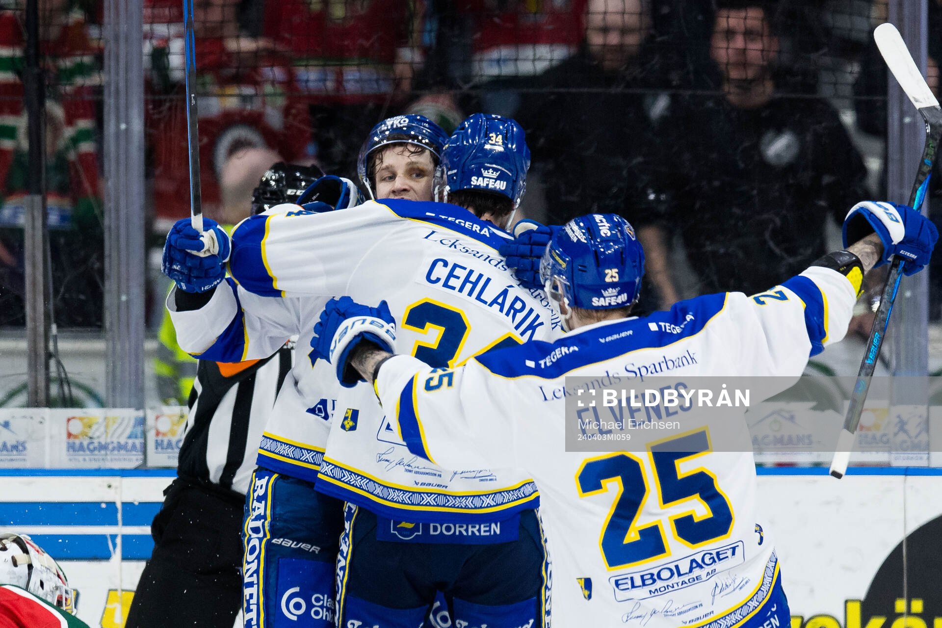 Leksands Lukas Vejdemo jublar med Peter Cehlarik och Lucas