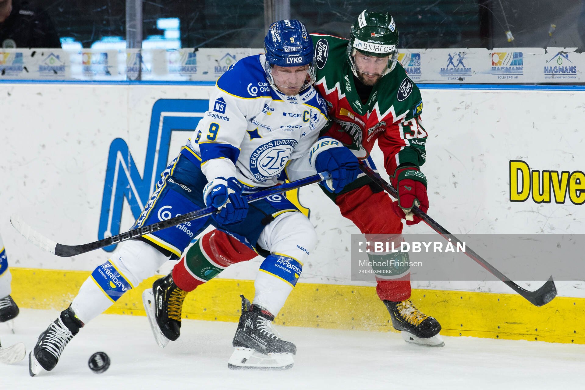 Leksands Patrik Zackrisson och Frölundas Mikael Ruohomaa