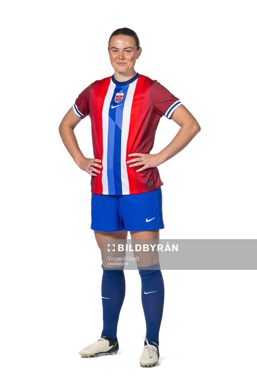 Marthine Østenstad of the Norwegian women's national football team poses for a portrait on April 3, 2024 in Oslo. 